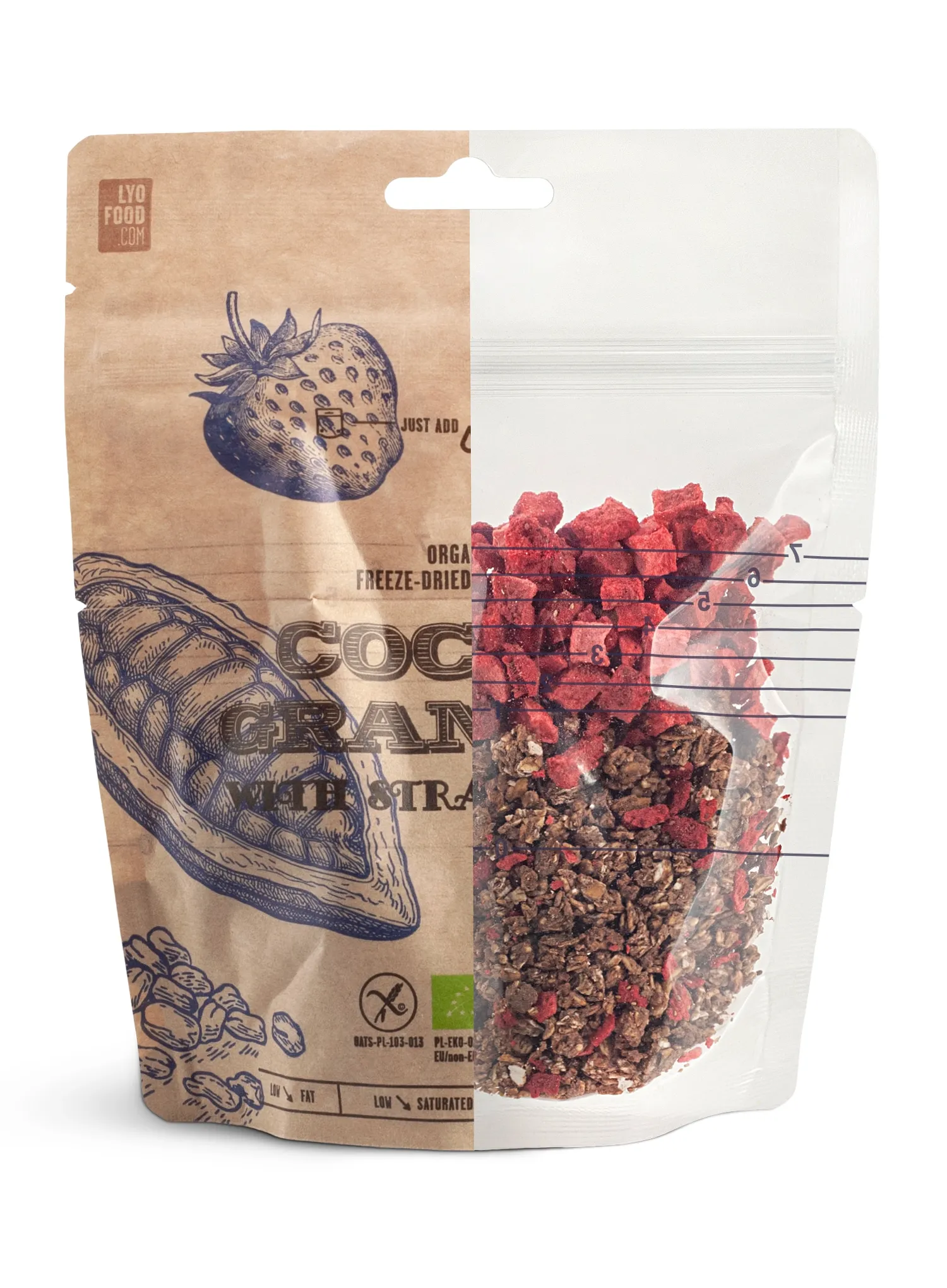 Liofilizat LYOFOOD Bistro Kakavova eko granola z jagodami 270g