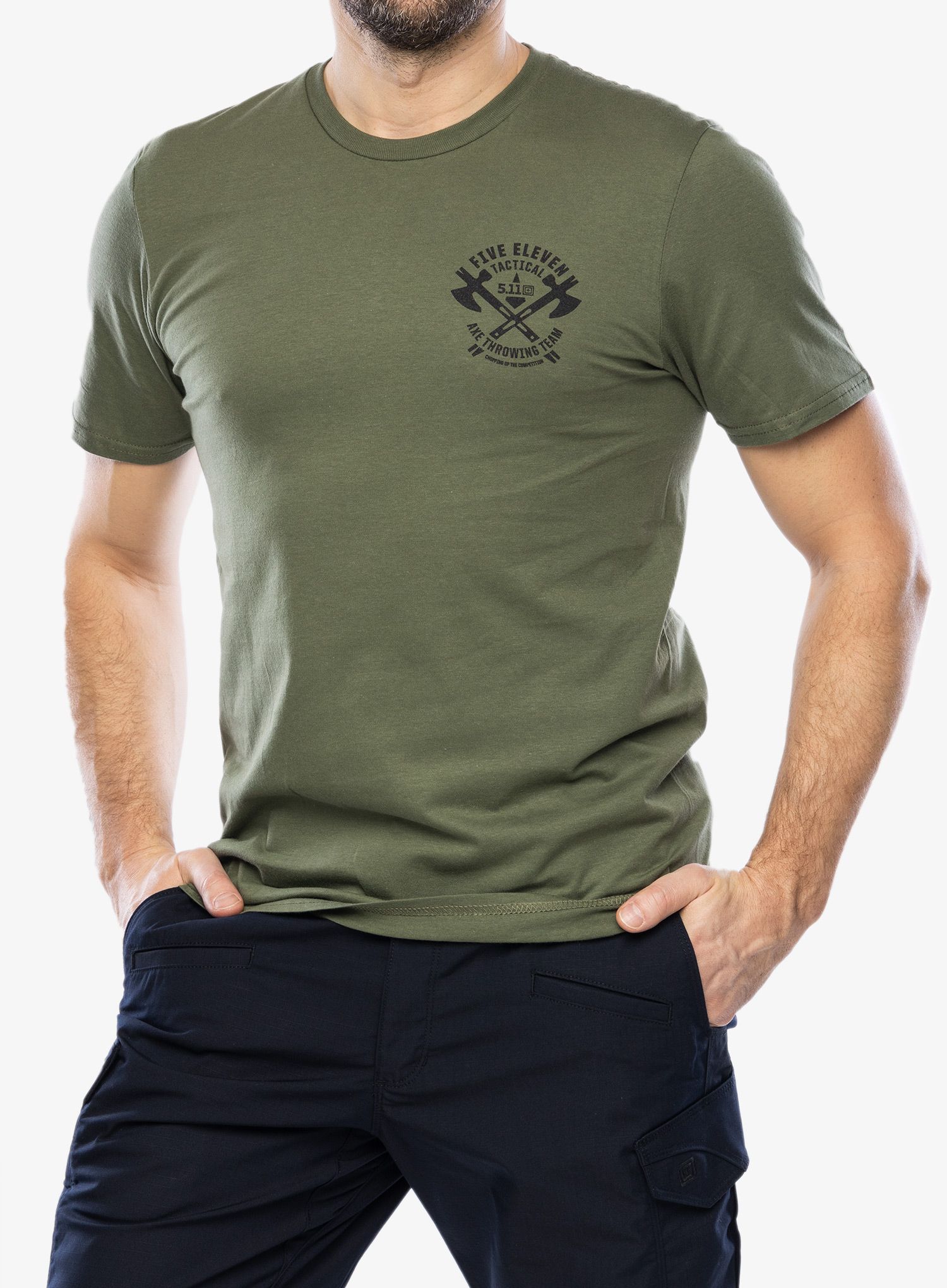 Majica s potiskom 5.11 Emea Axe Throwing S/S Tee - military green