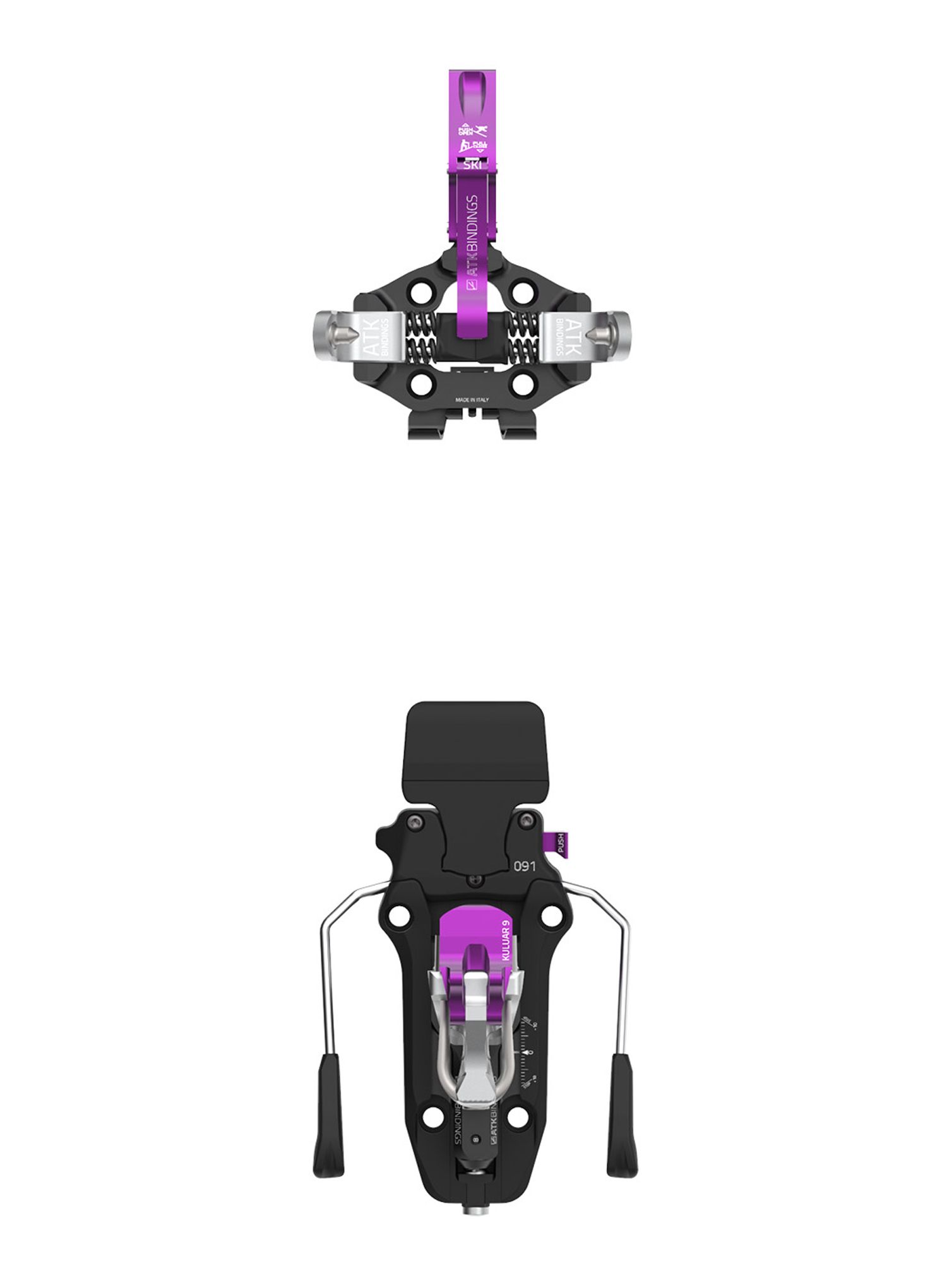 Vezi za turno smučanje ATK Kuluar 9 Brake - black/purple