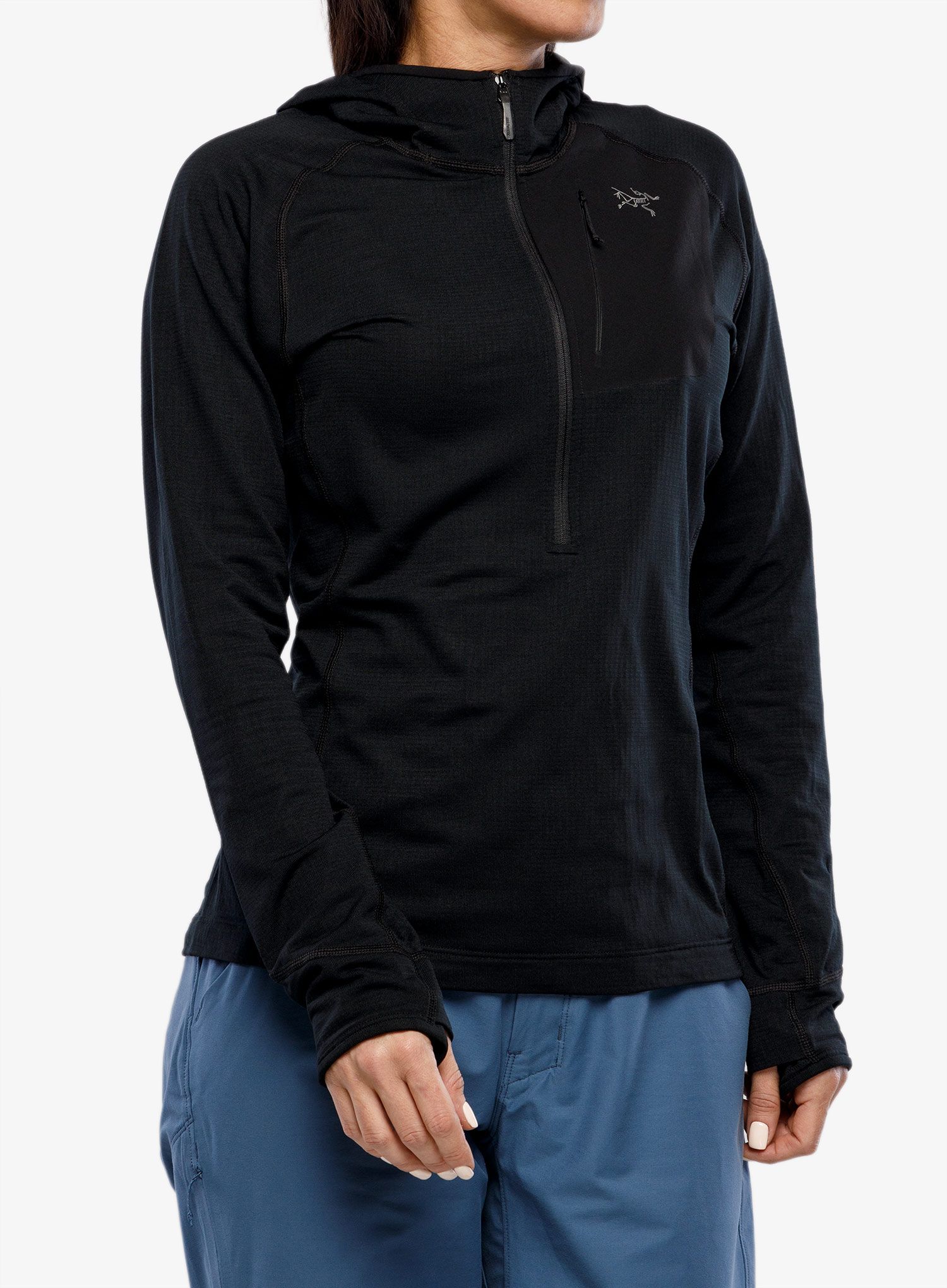 Ženski flis Arcteryx Delta Half Zip Hoody - black