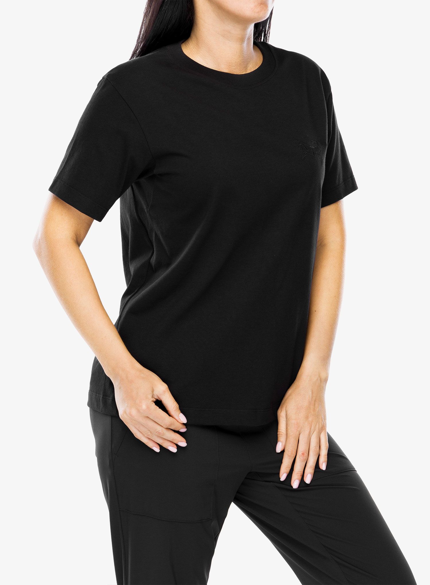 Ženska bombažna majica Arcteryx Kragg Cotton Little Bird Crew SS - black/black
