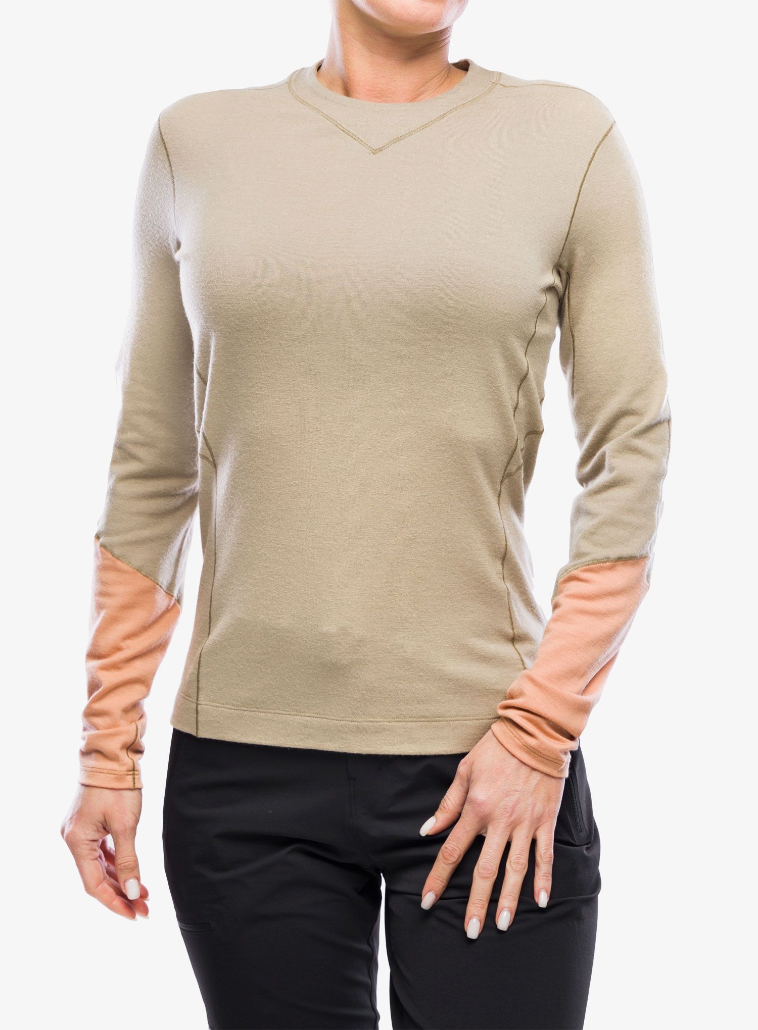 Ženska termo flis jopa Arcteryx Rho Merino Wool LS Crew - smoke bluff/hazelnut