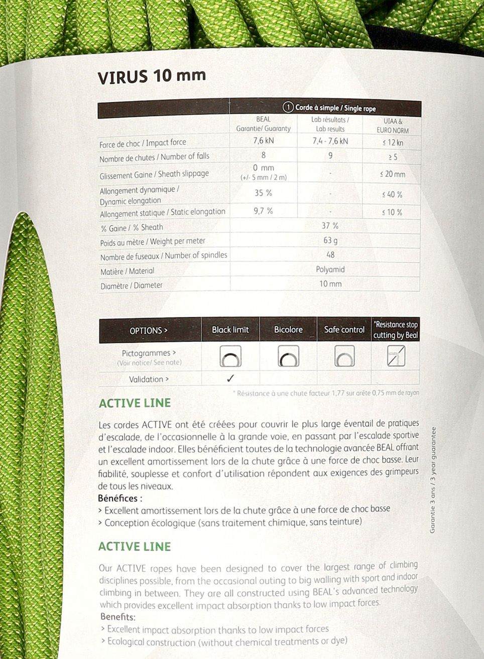 Dinamična vrv Beal Virus 10 mm 60 m - solid green