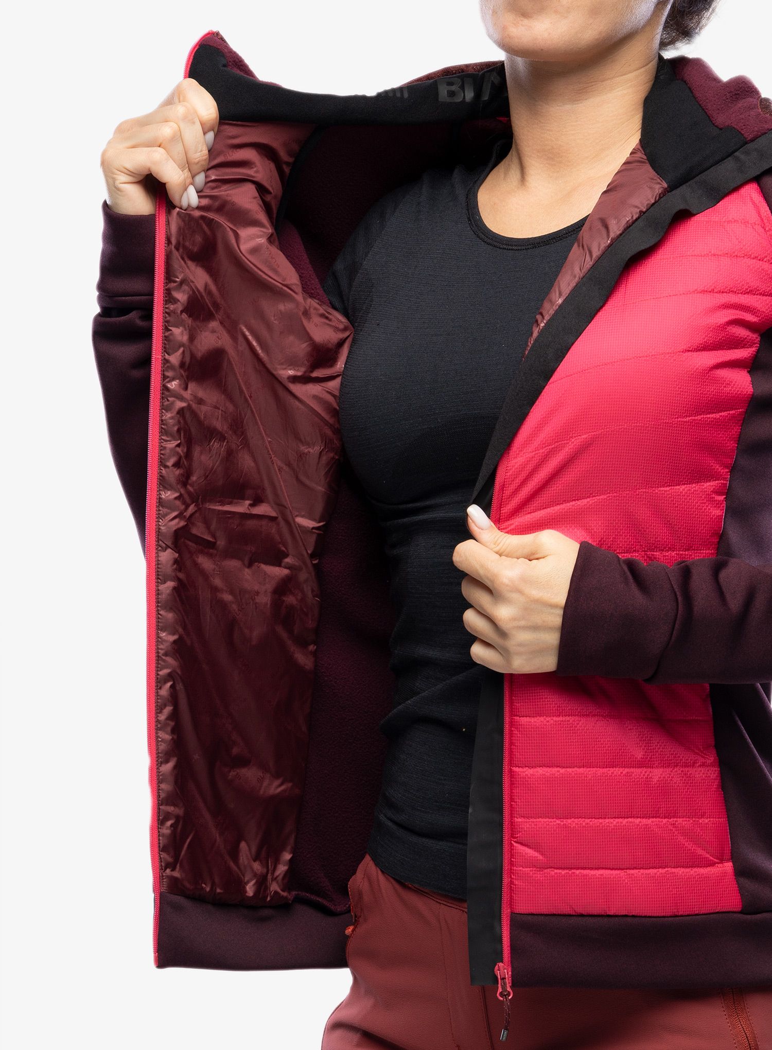 Ženska hibridna jakna BlackYak Burlina Hoody - love potion