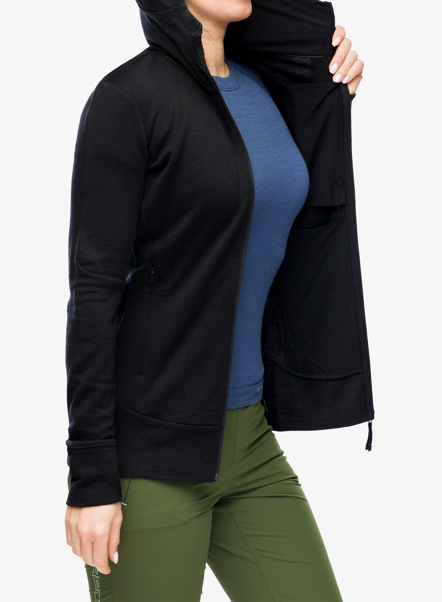 Ženska jopica Icebreaker Merino 260 Quantum IV LS Zip Hoodie - black