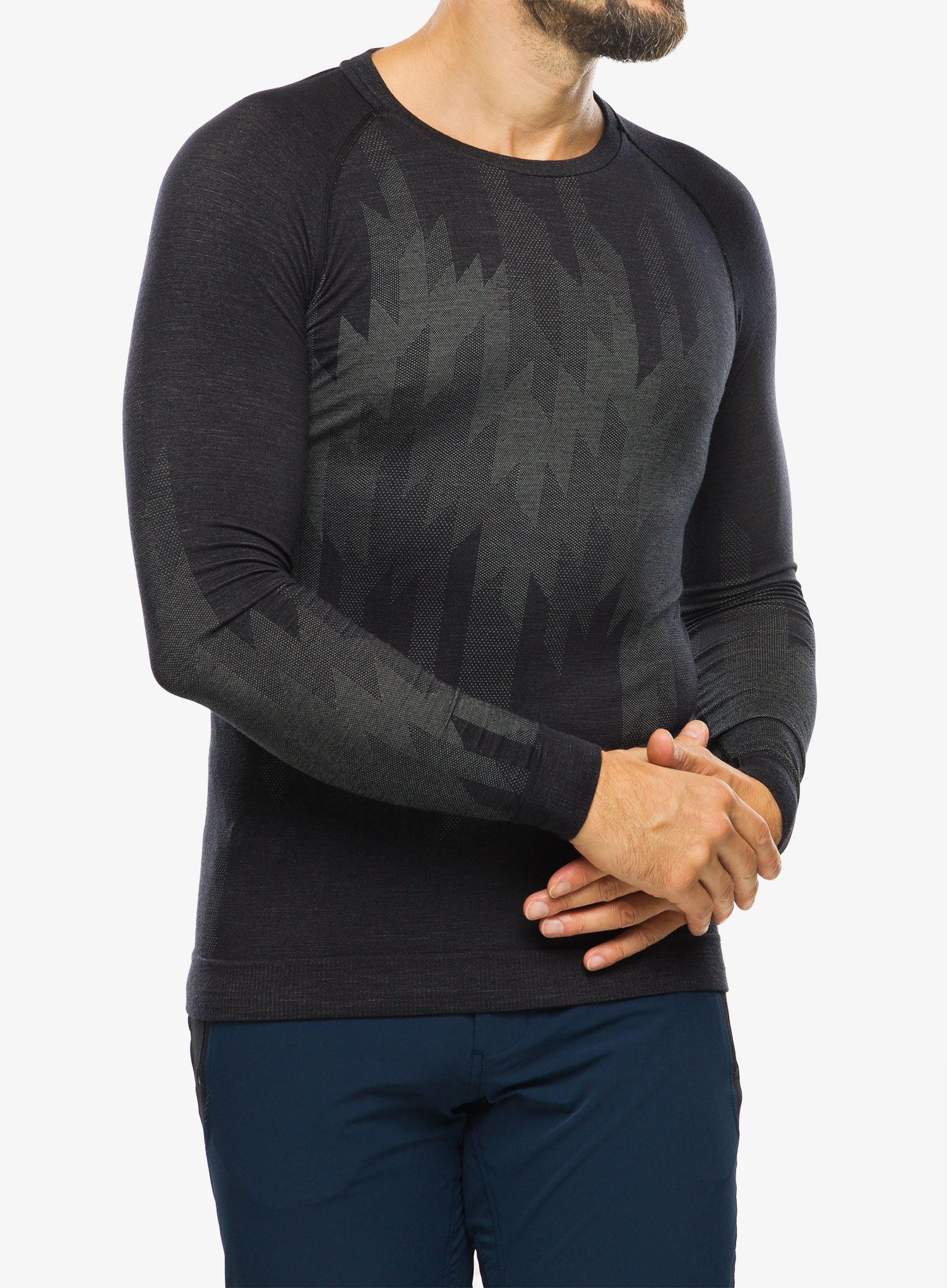 Termo flis jopa Odlo Kinship PW 200 BL Top Crew Neck LS - black melange