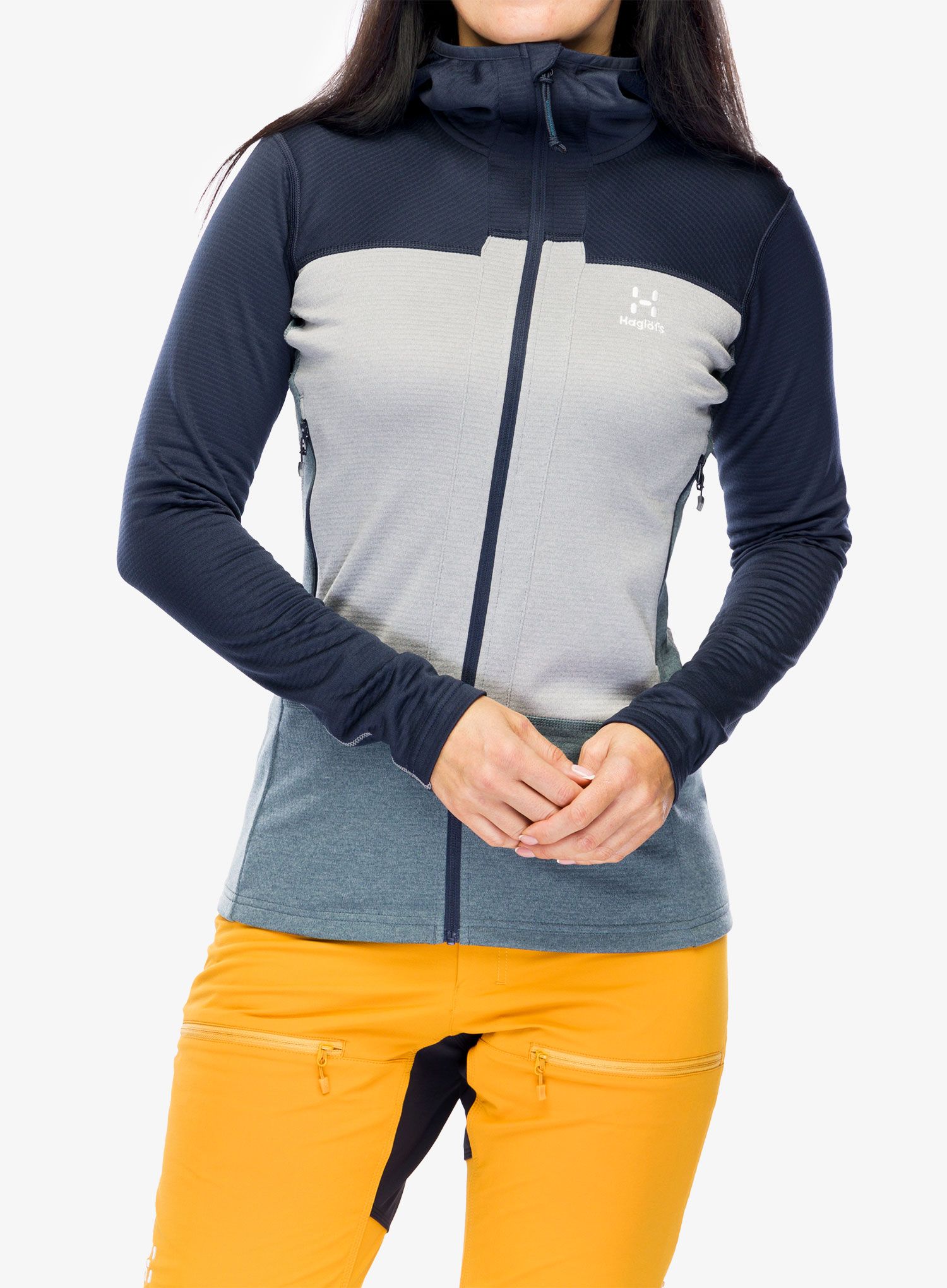 Ženska jopa s kapuco Haglofs ROC Flash Mid Hood - tarn blue/concrete