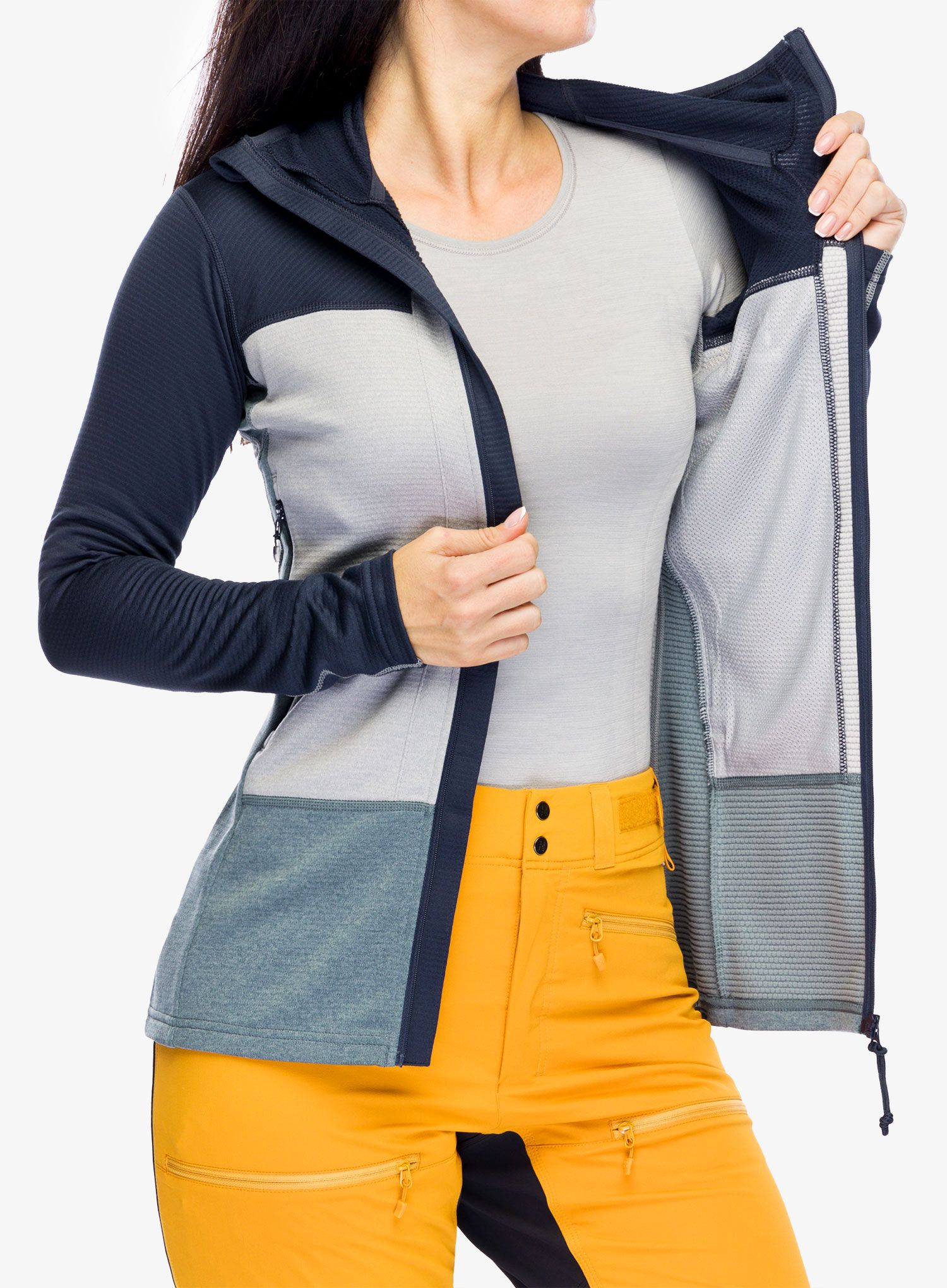 Ženska jopa s kapuco Haglofs ROC Flash Mid Hood - tarn blue/concrete