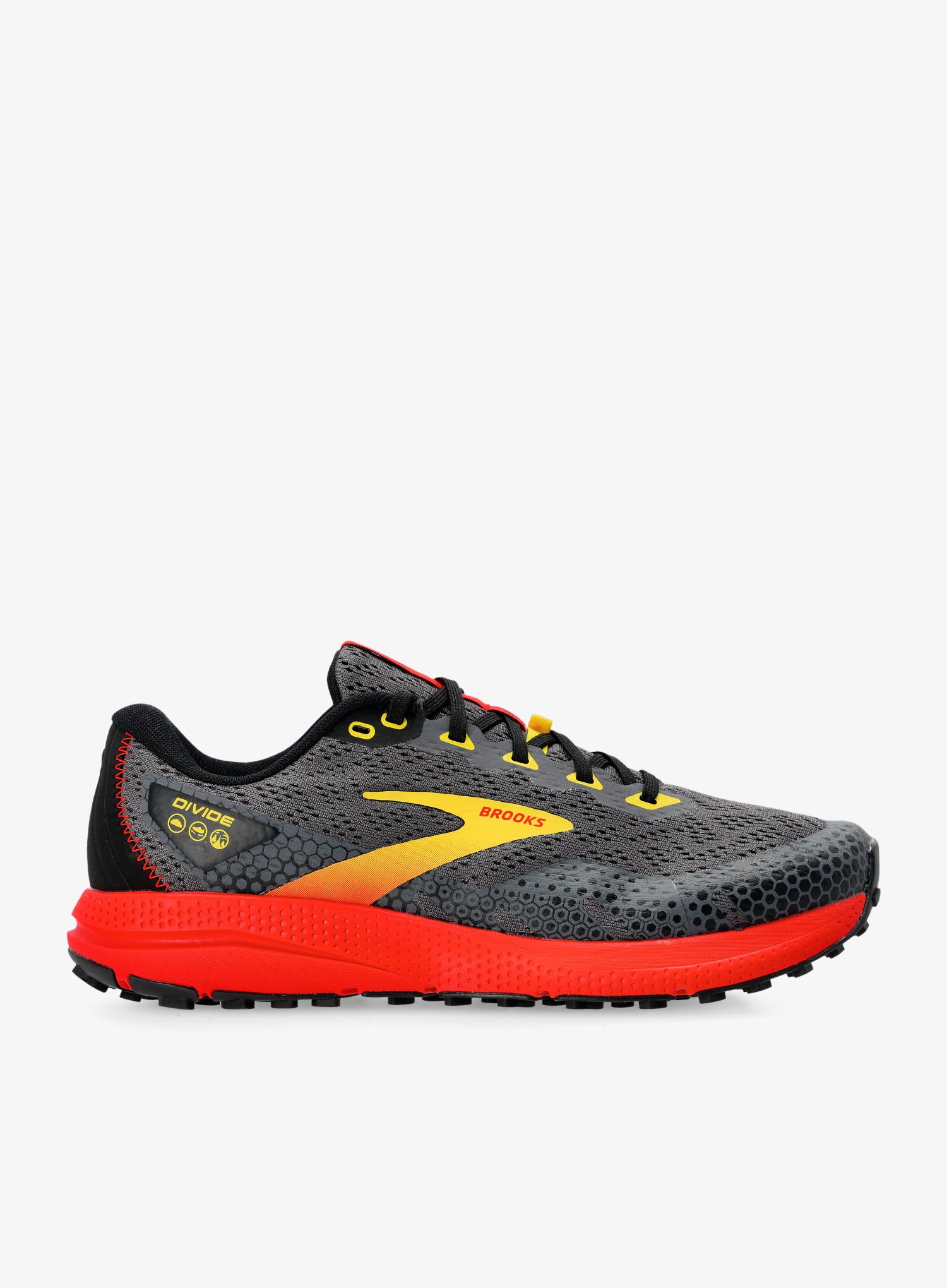 Moški tekaški čevlji Brooks Divide 3 - black/fiery red/blazing yellow
