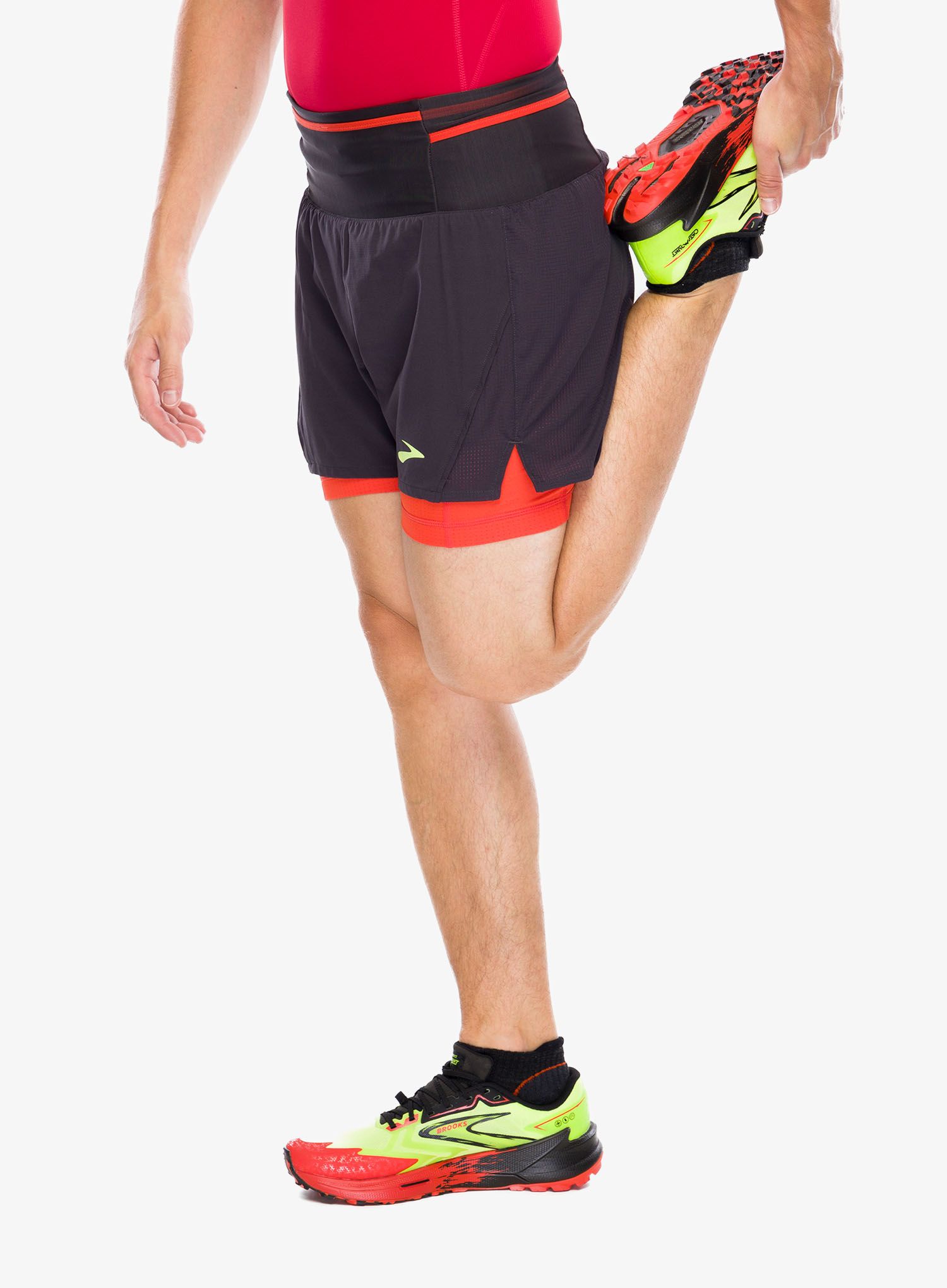 Tekaške kratke hlače Brooks High Point 5in 2-in-1 Short 2.0 - phantom grey/cherry tomato