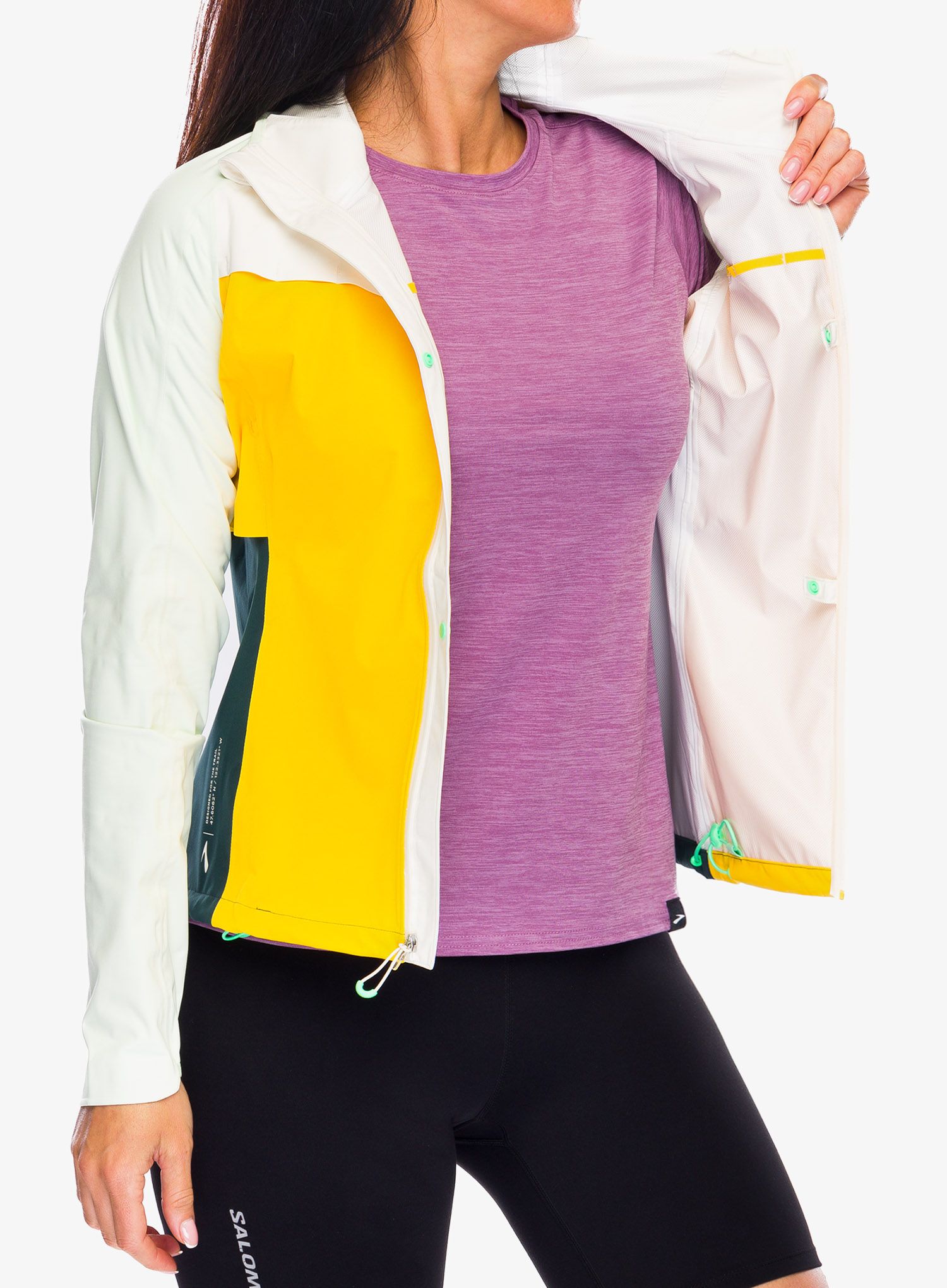 Ženska nepremočljiva jakna Brooks High Point Waterproof Jacket - lemon/ecru/green