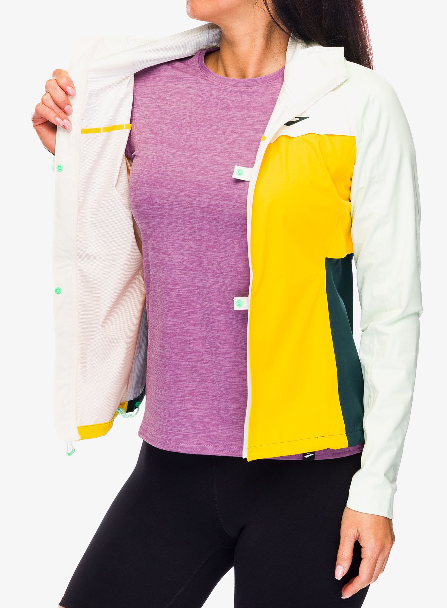 Ženska nepremočljiva jakna Brooks High Point Waterproof Jacket - lemon/ecru/green