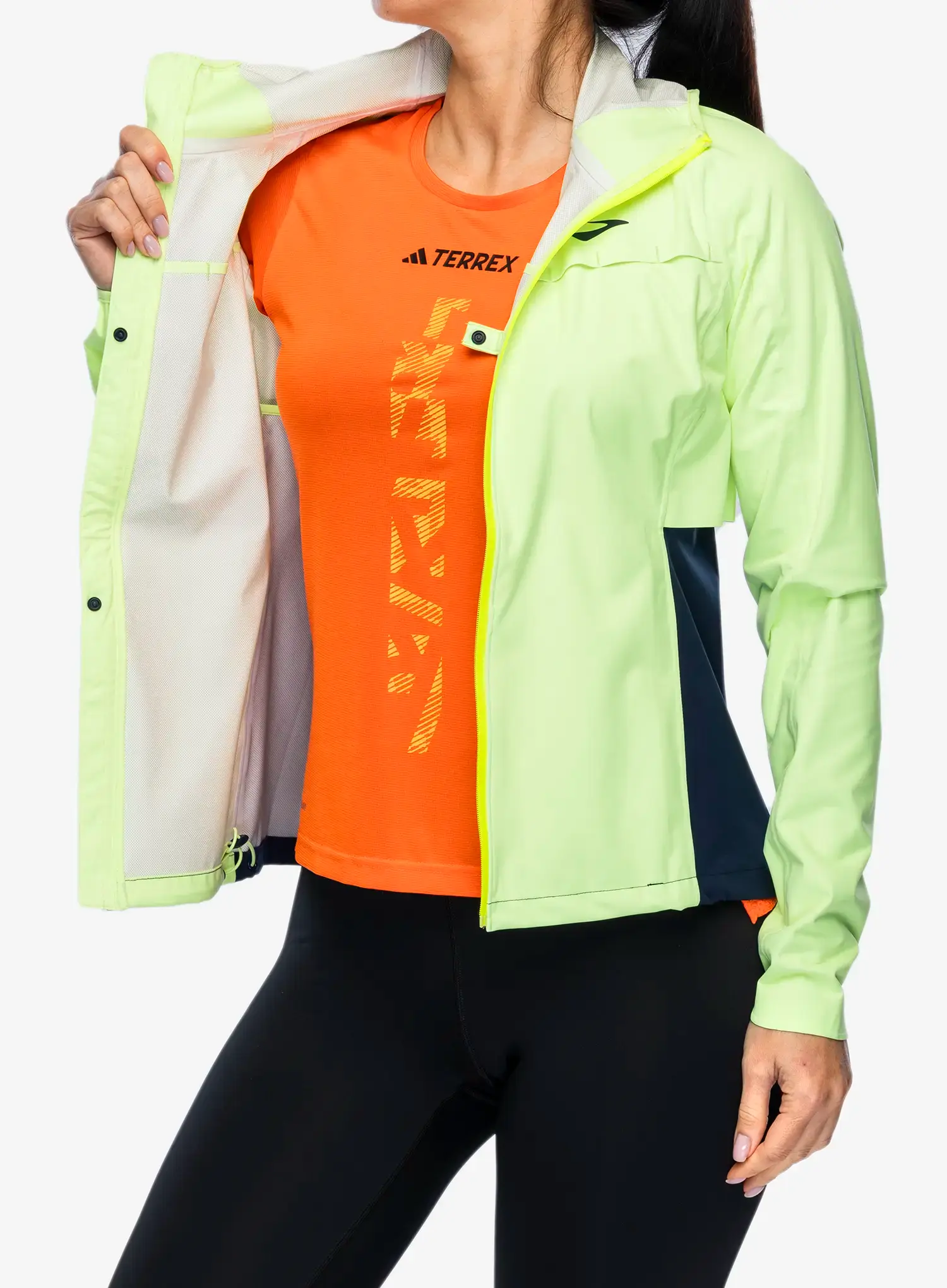 Ženska jakna za tek Brooks High Point Waterproof Jacket - lime/navy