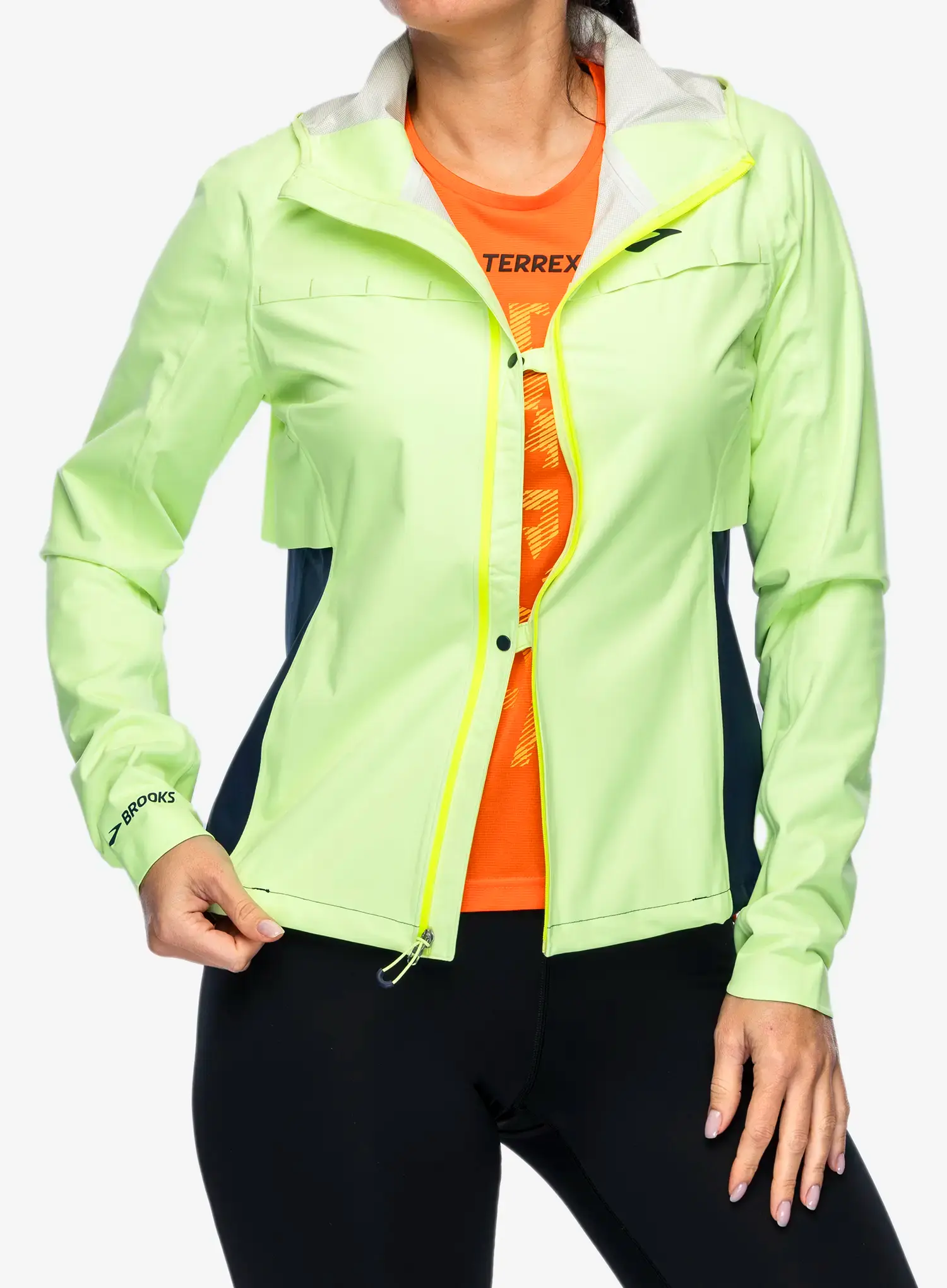 Ženska jakna za tek Brooks High Point Waterproof Jacket - lime/navy