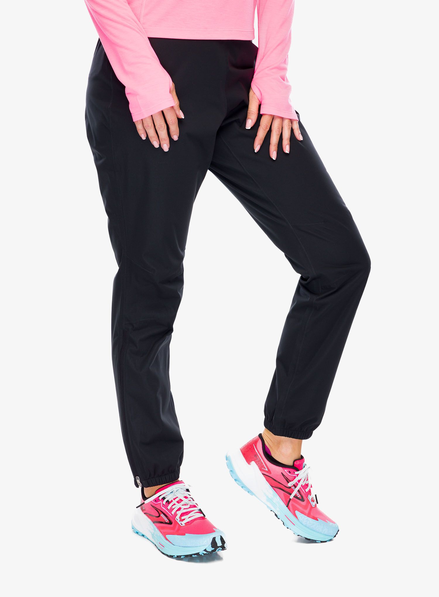 Ženske tekaške hlače Brooks High Point Waterproof Pant - black