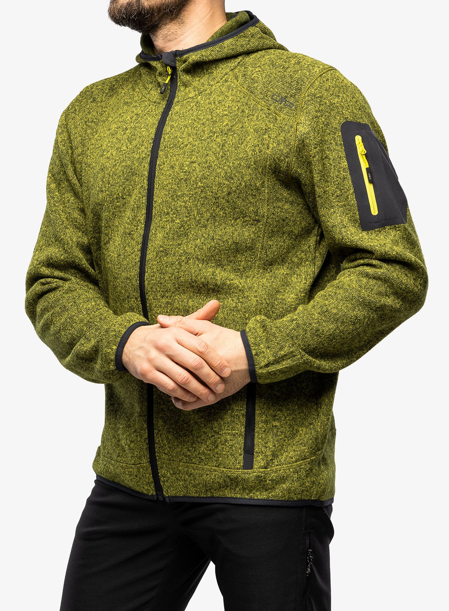 Flis CMP Borgis Jacket Fix Hood Knitted - oil green/moss