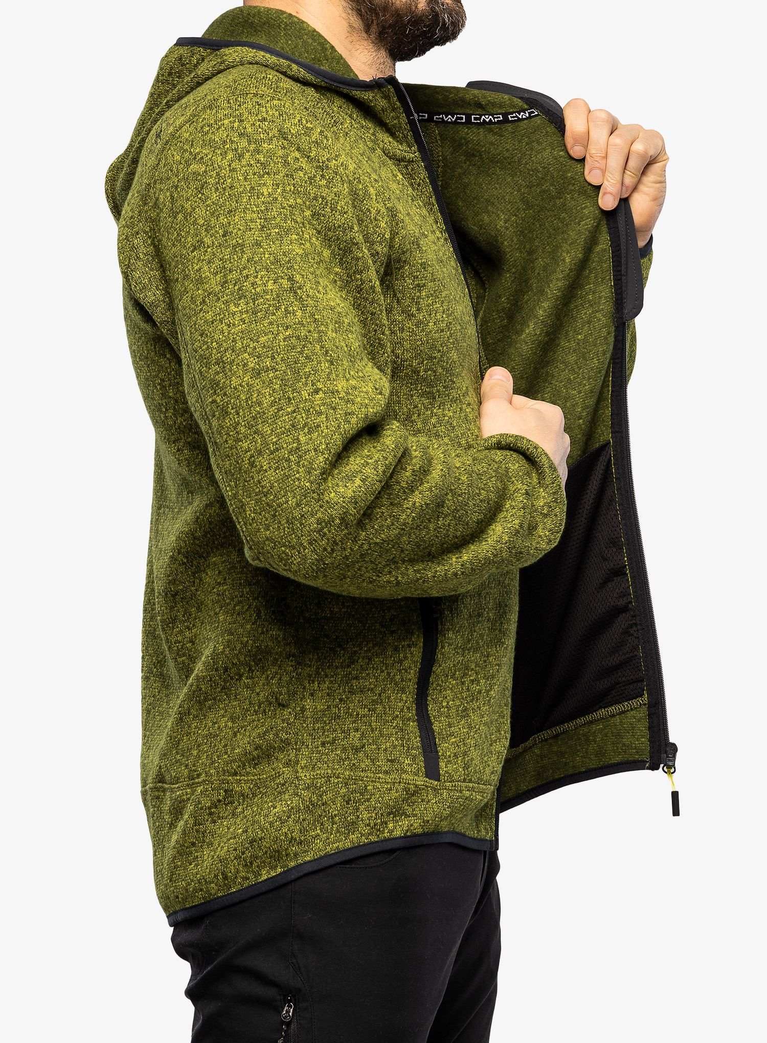 Flis CMP Borgis Jacket Fix Hood Knitted - oil green/moss