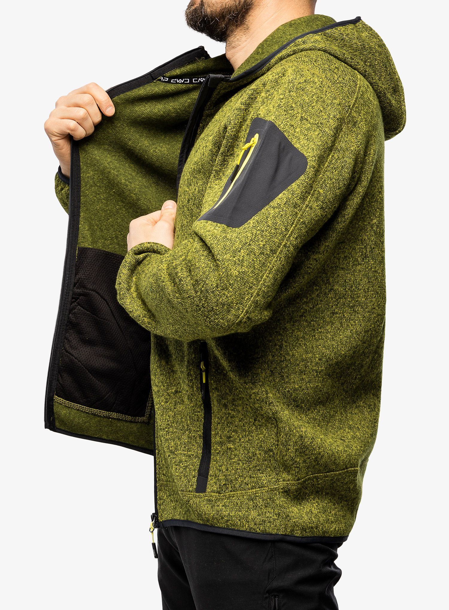 Flis CMP Borgis Jacket Fix Hood Knitted - oil green/moss