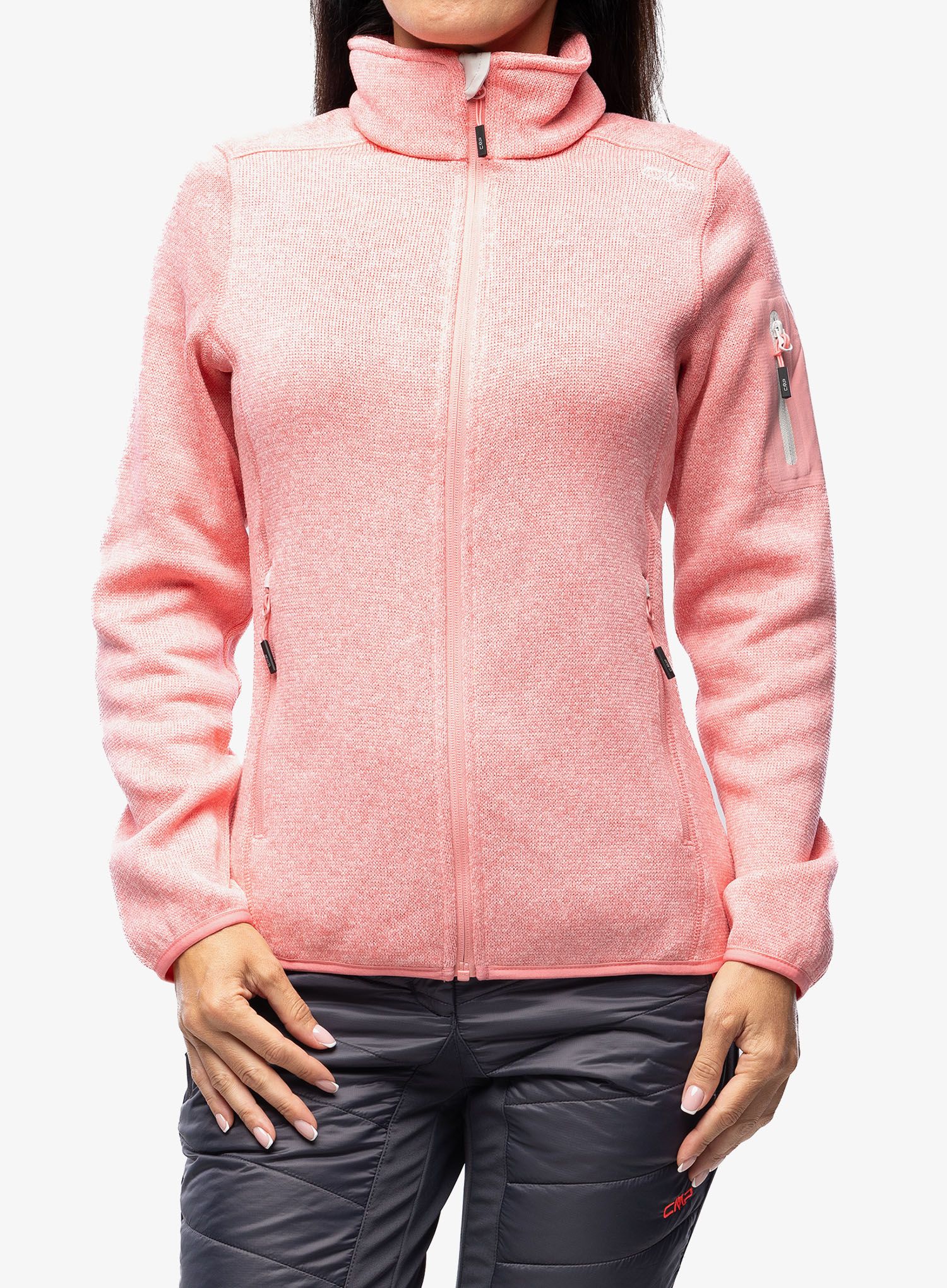 Ženski flis CMP Haze Jacket Knitted - pesca/gesso