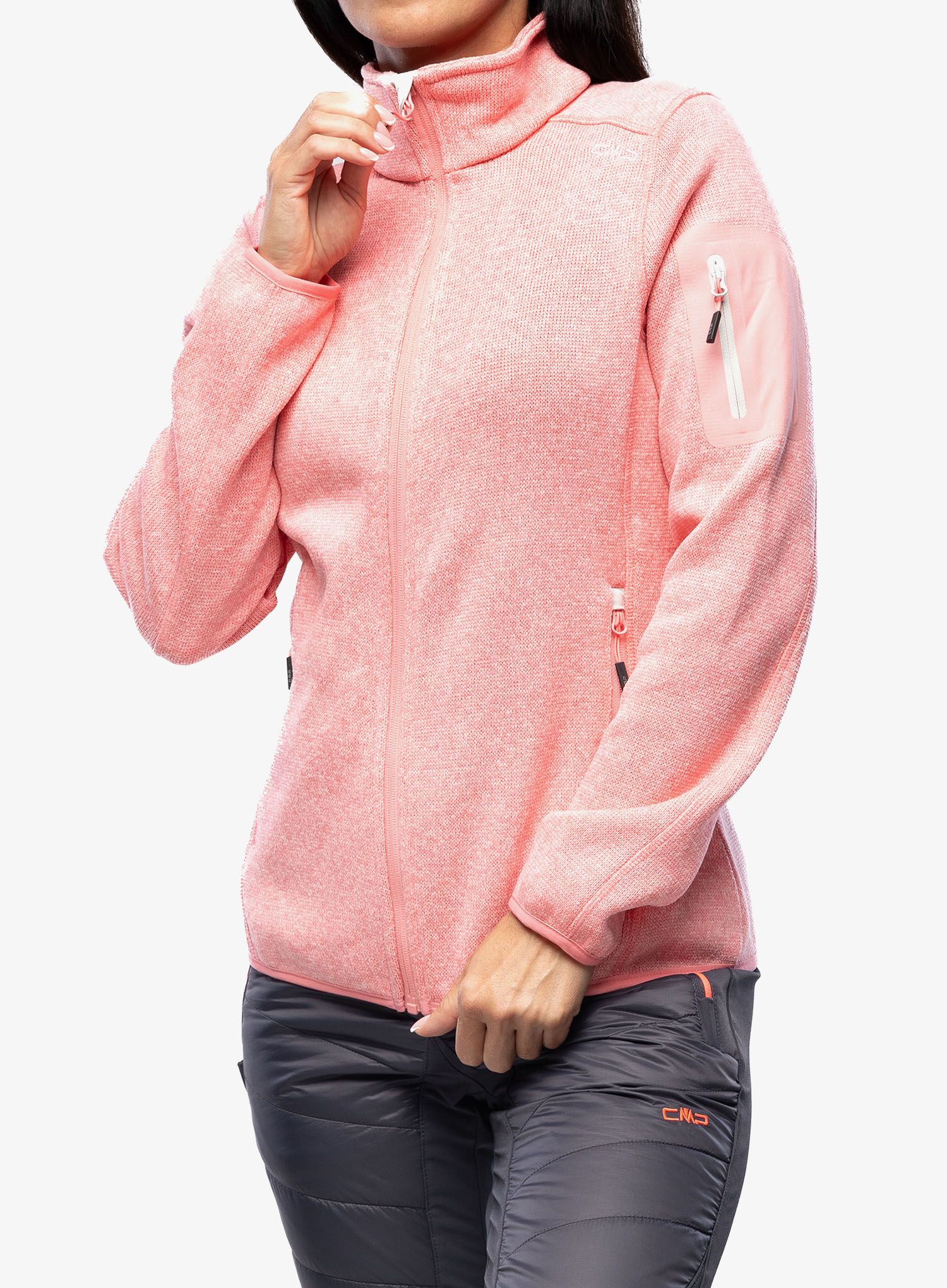 Ženski flis CMP Haze Jacket Knitted - pesca/gesso
