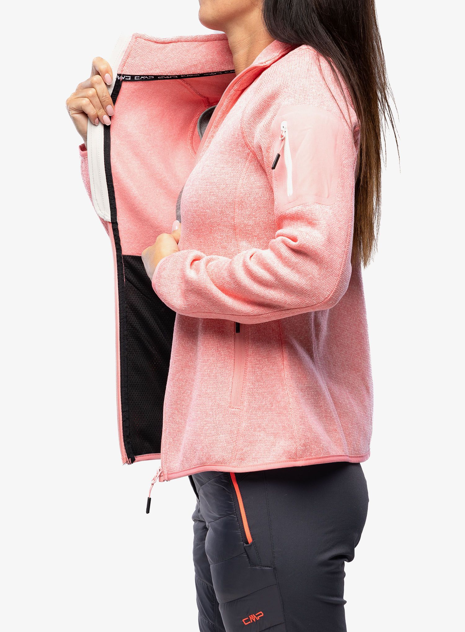 Ženski flis CMP Haze Jacket Knitted - pesca/gesso