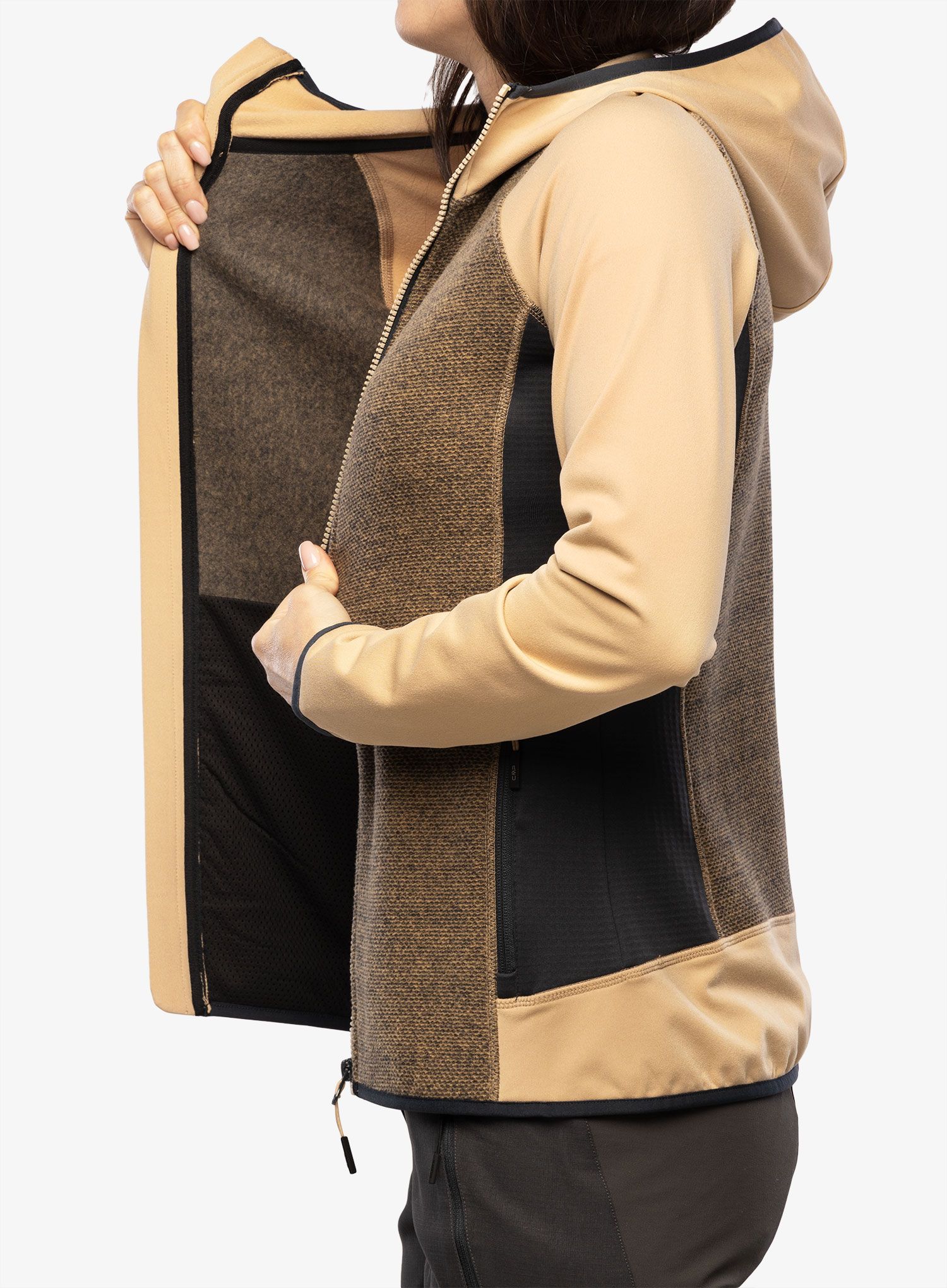 Ženski flis CMP Jacket Fix Hood Ahri - sesamo/antracite