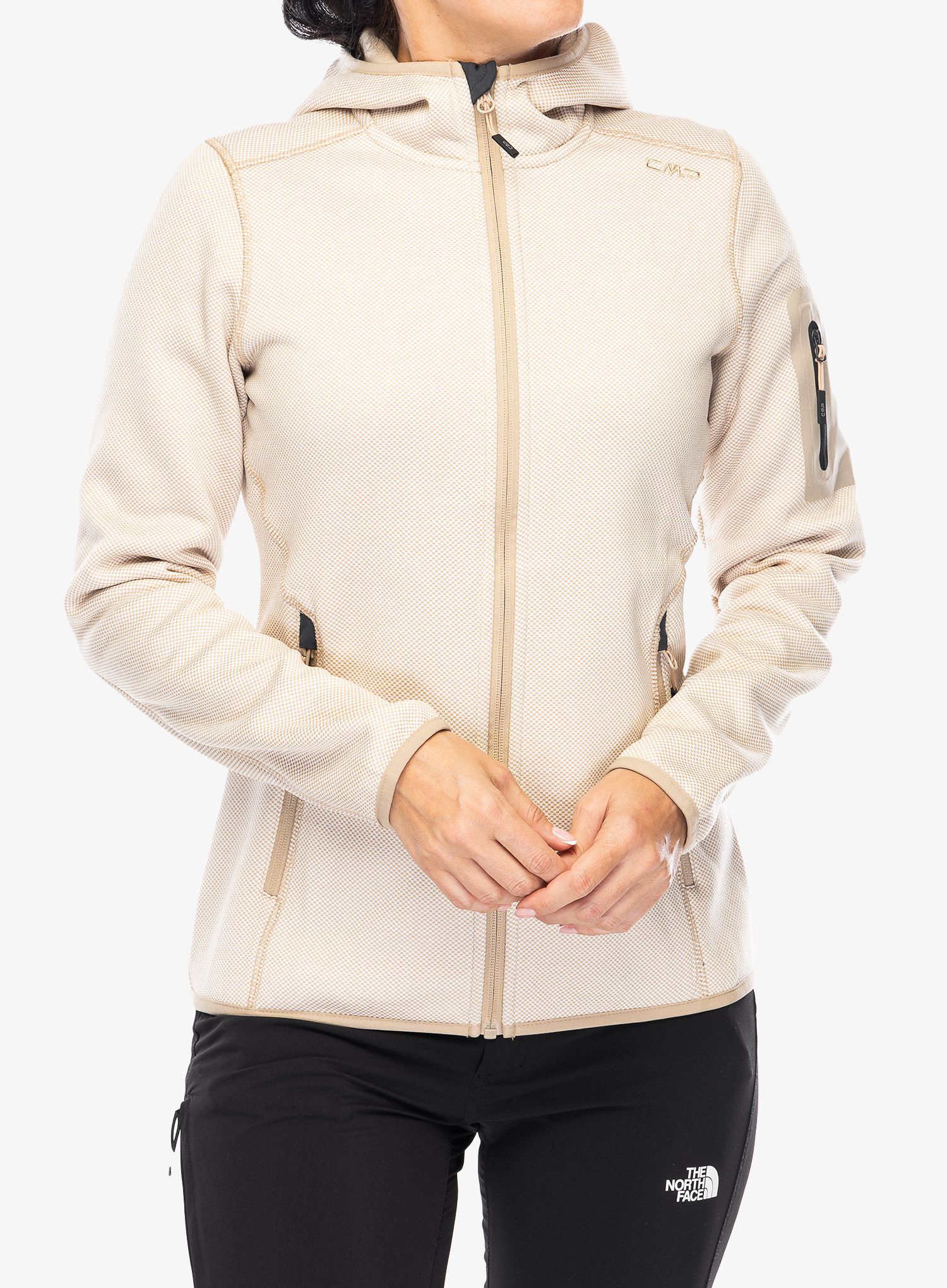 Ženski flis CMP Londra Fix Hood Jacket Knitted - b.cogesso/sesamo