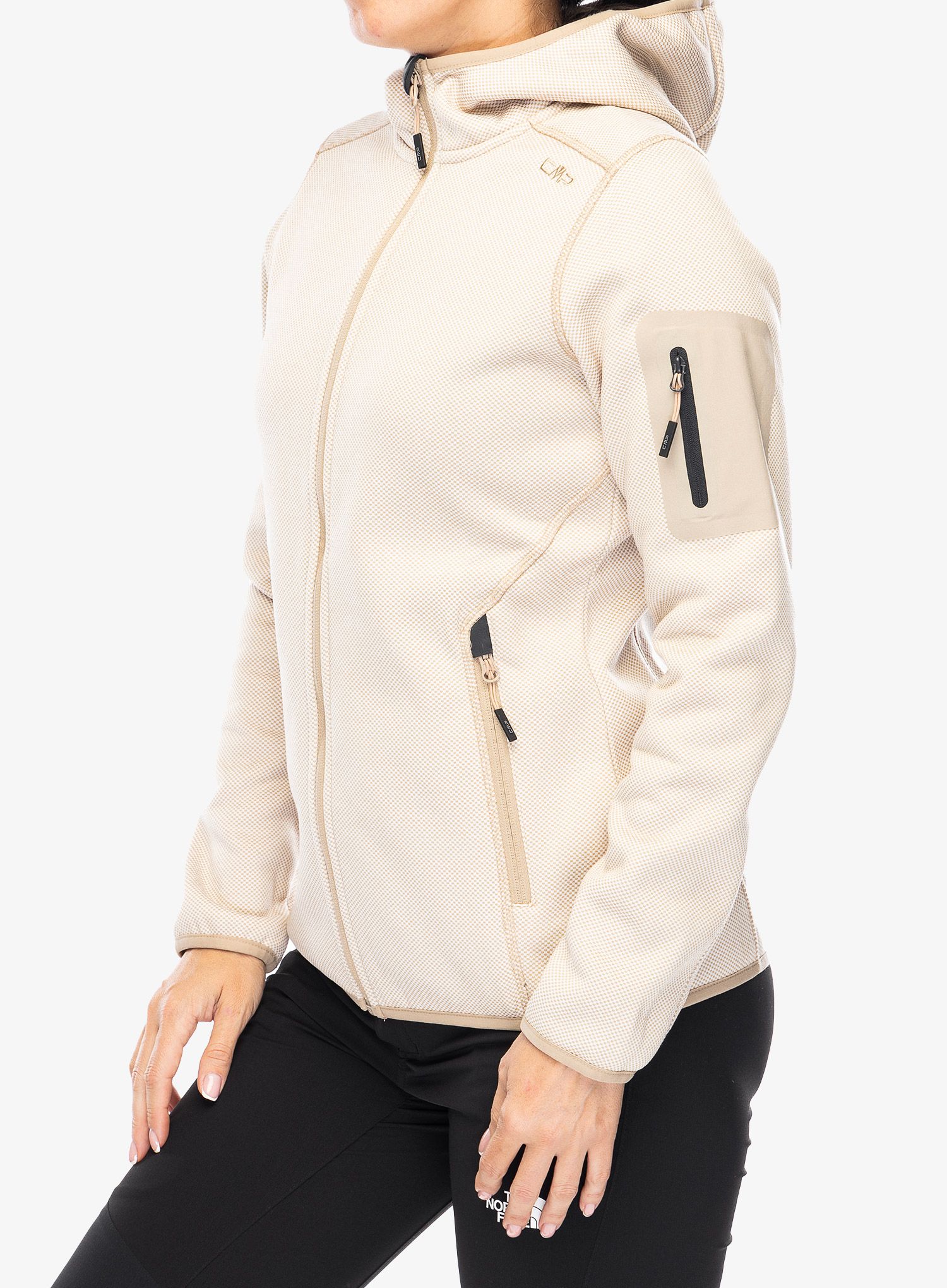Ženski flis CMP Londra Fix Hood Jacket Knitted - b.cogesso/sesamo