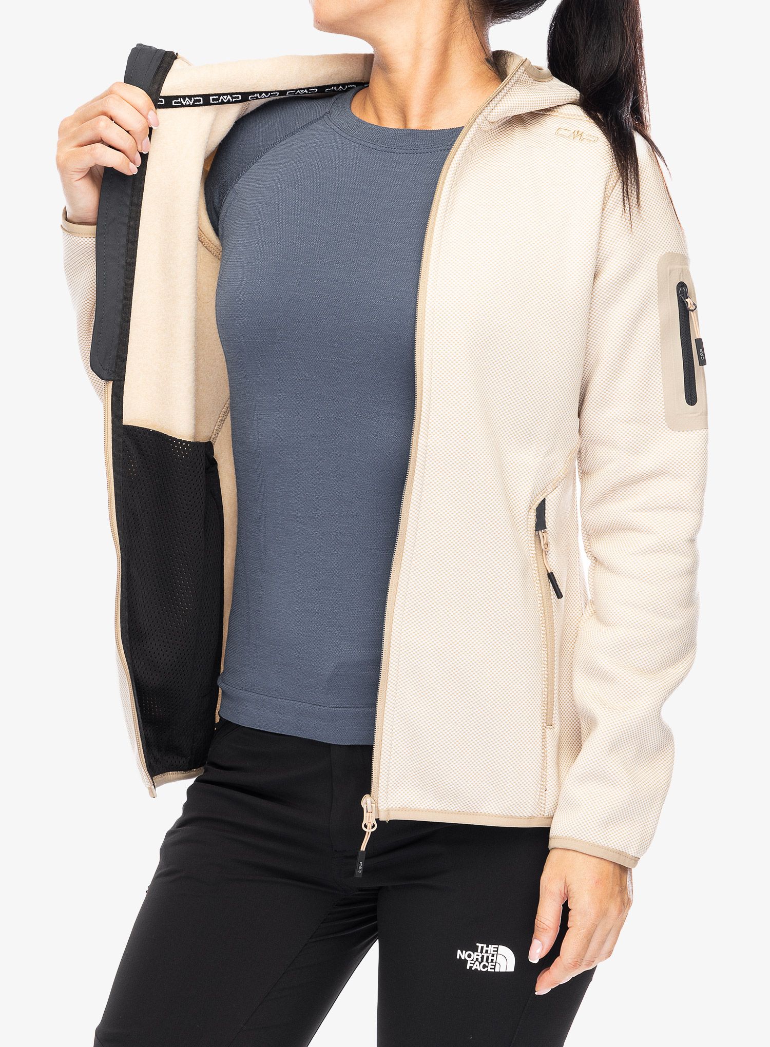 Ženski flis CMP Londra Fix Hood Jacket Knitted - b.cogesso/sesamo