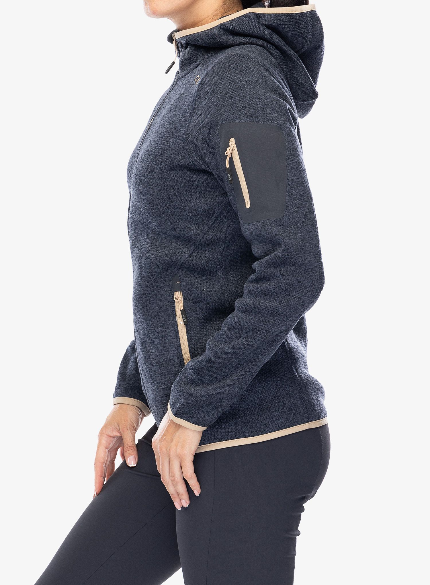 Ženski flis CMP Londra Fix Hood Jacket Knitted - titanio/sesamo