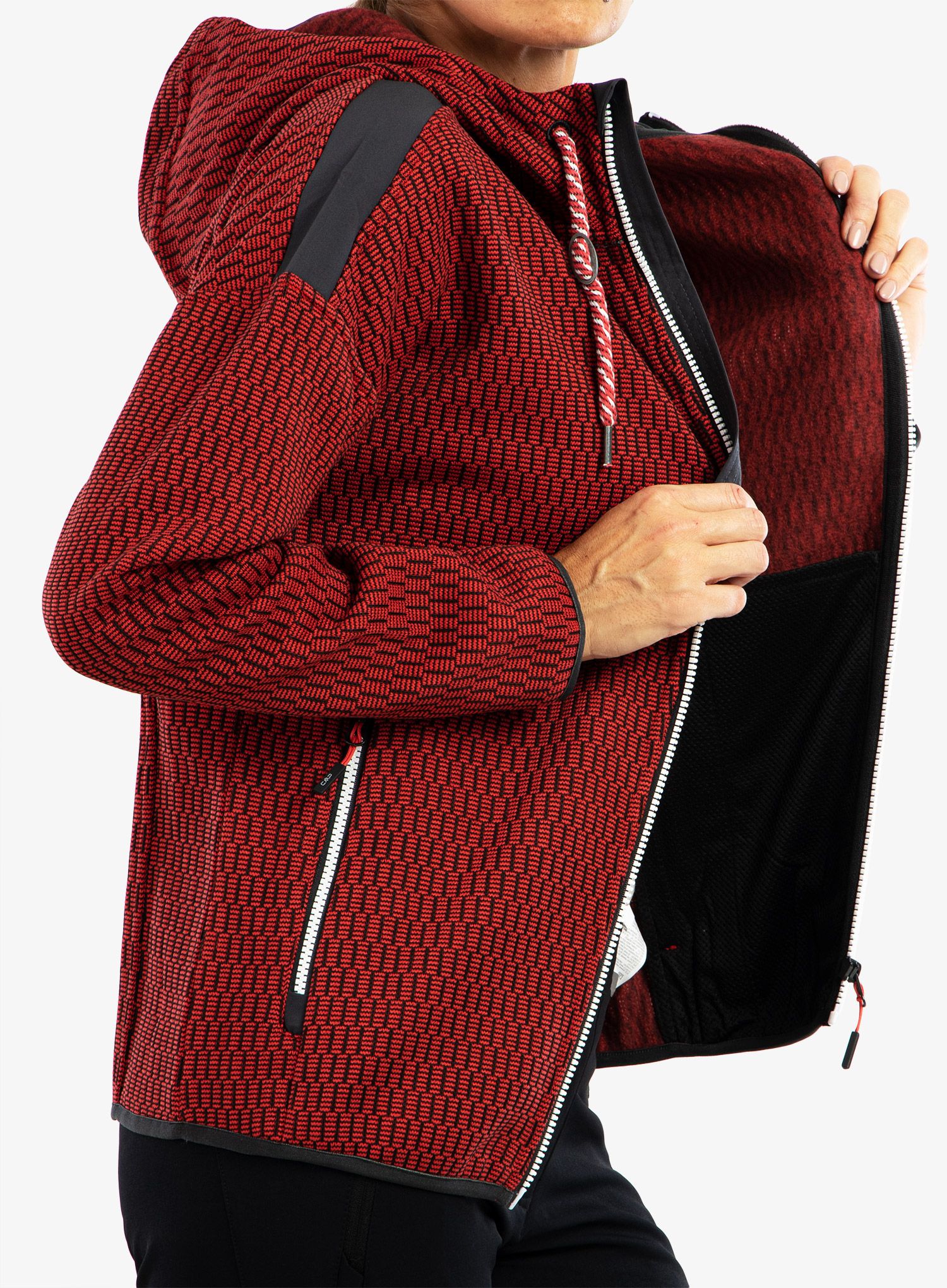 Ženski flis CMP Lucy Jacket Fix Hood - campari/antracite