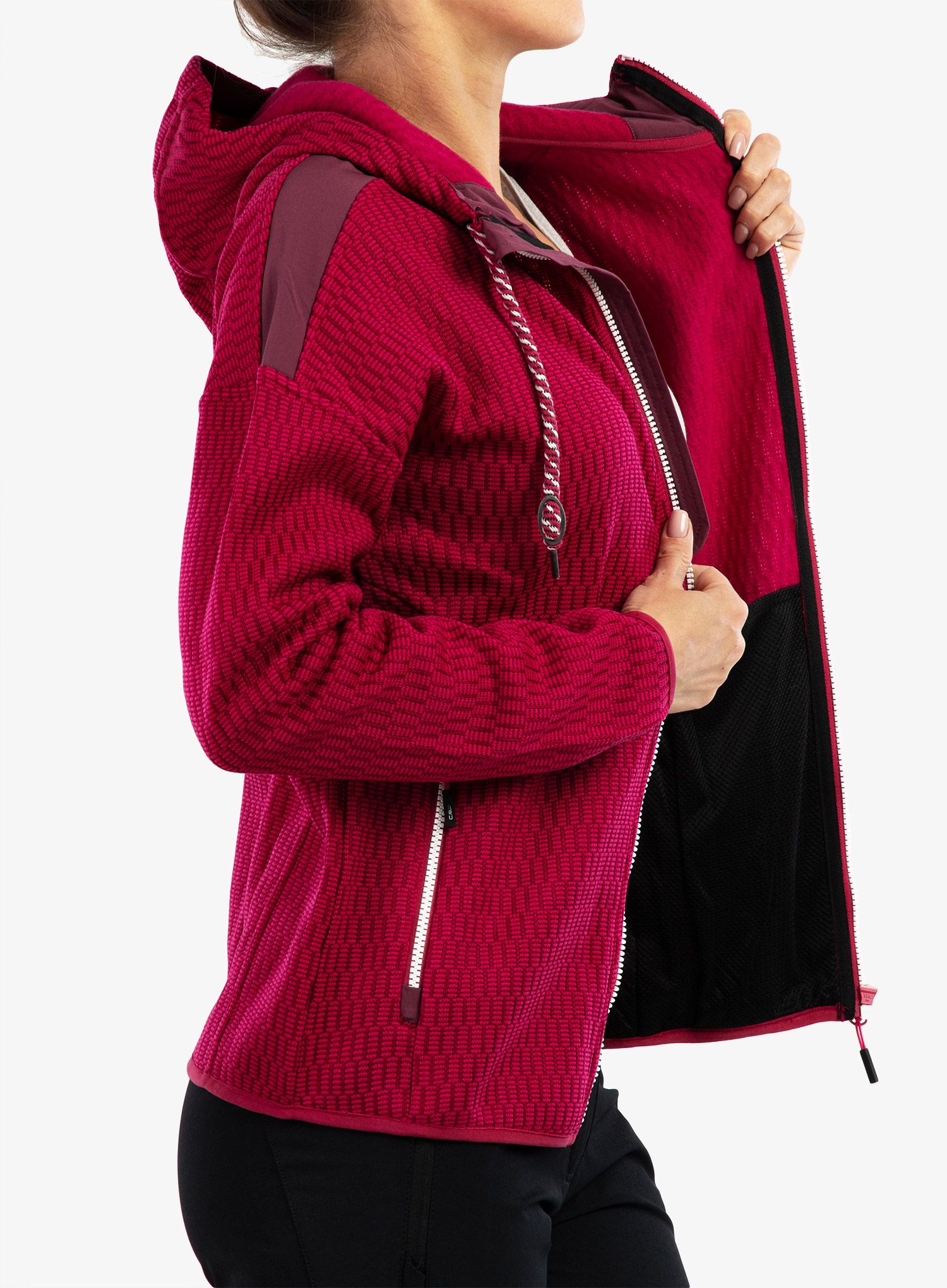 Ženski flis CMP Lucy Jacket Fix Hood - fucsia/amaranto