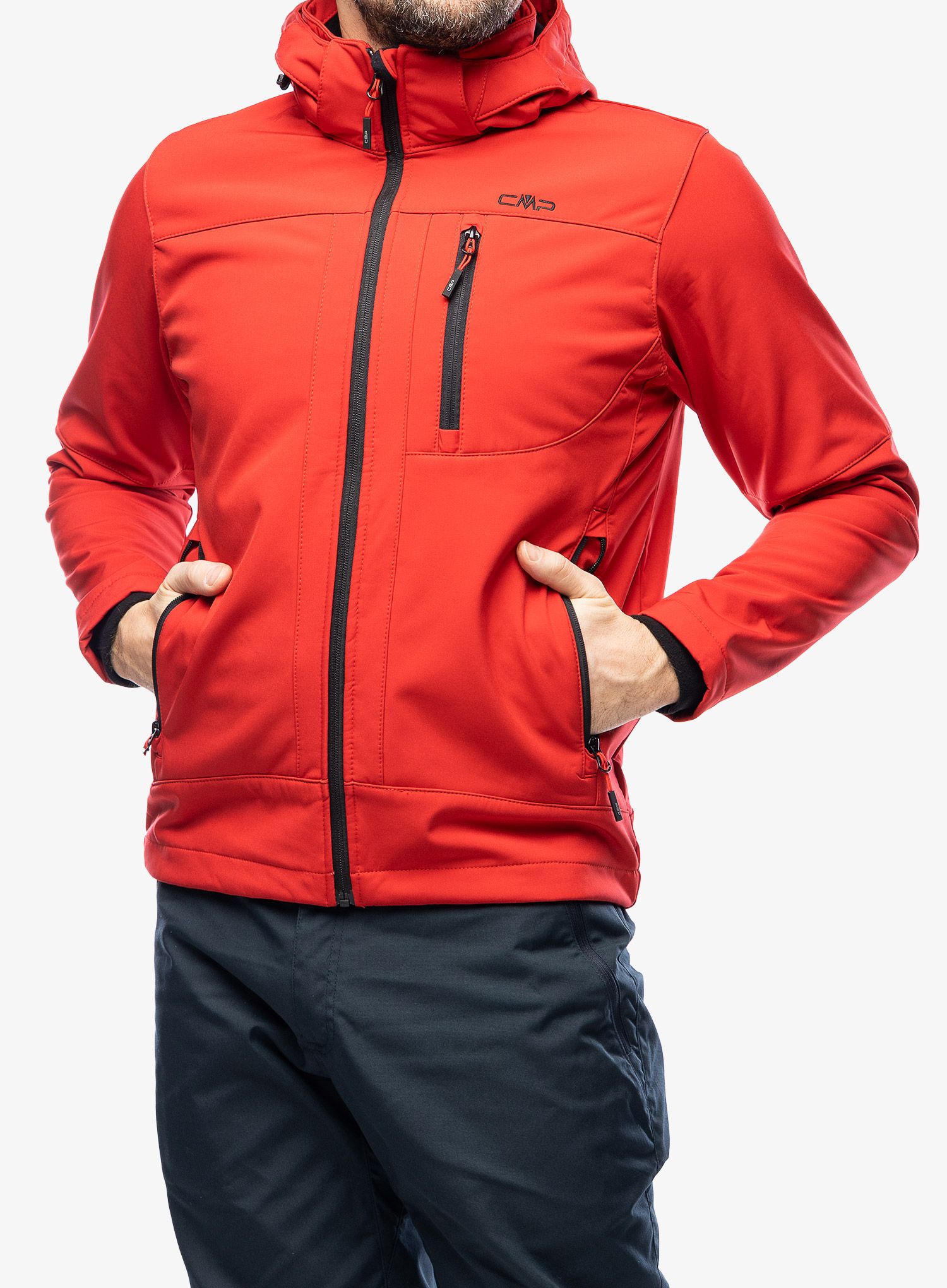 Softshell jakna CMP Vivo Jacket Zip Hood - ferrari/nero