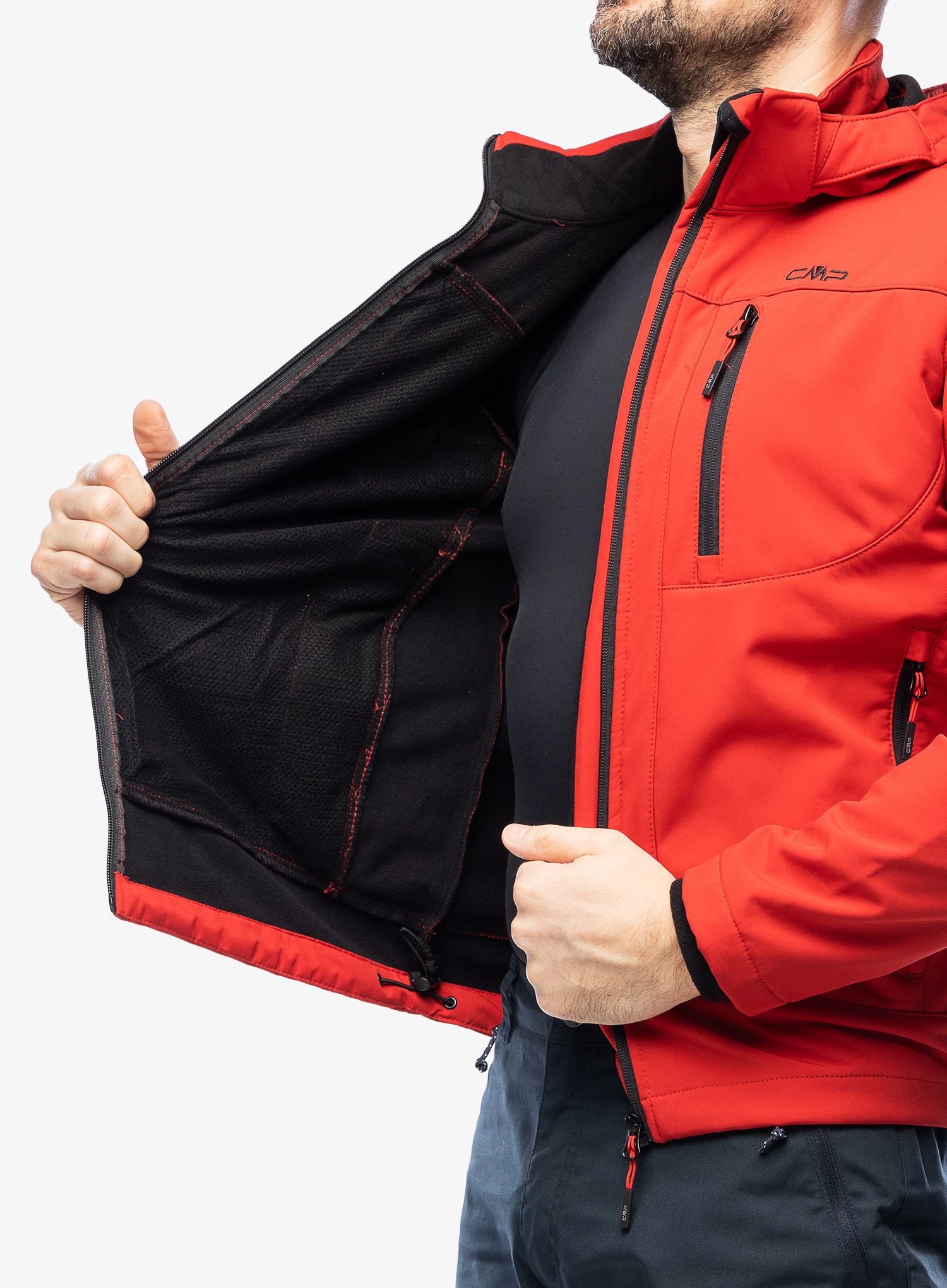 Softshell jakna CMP Vivo Jacket Zip Hood - ferrari/nero