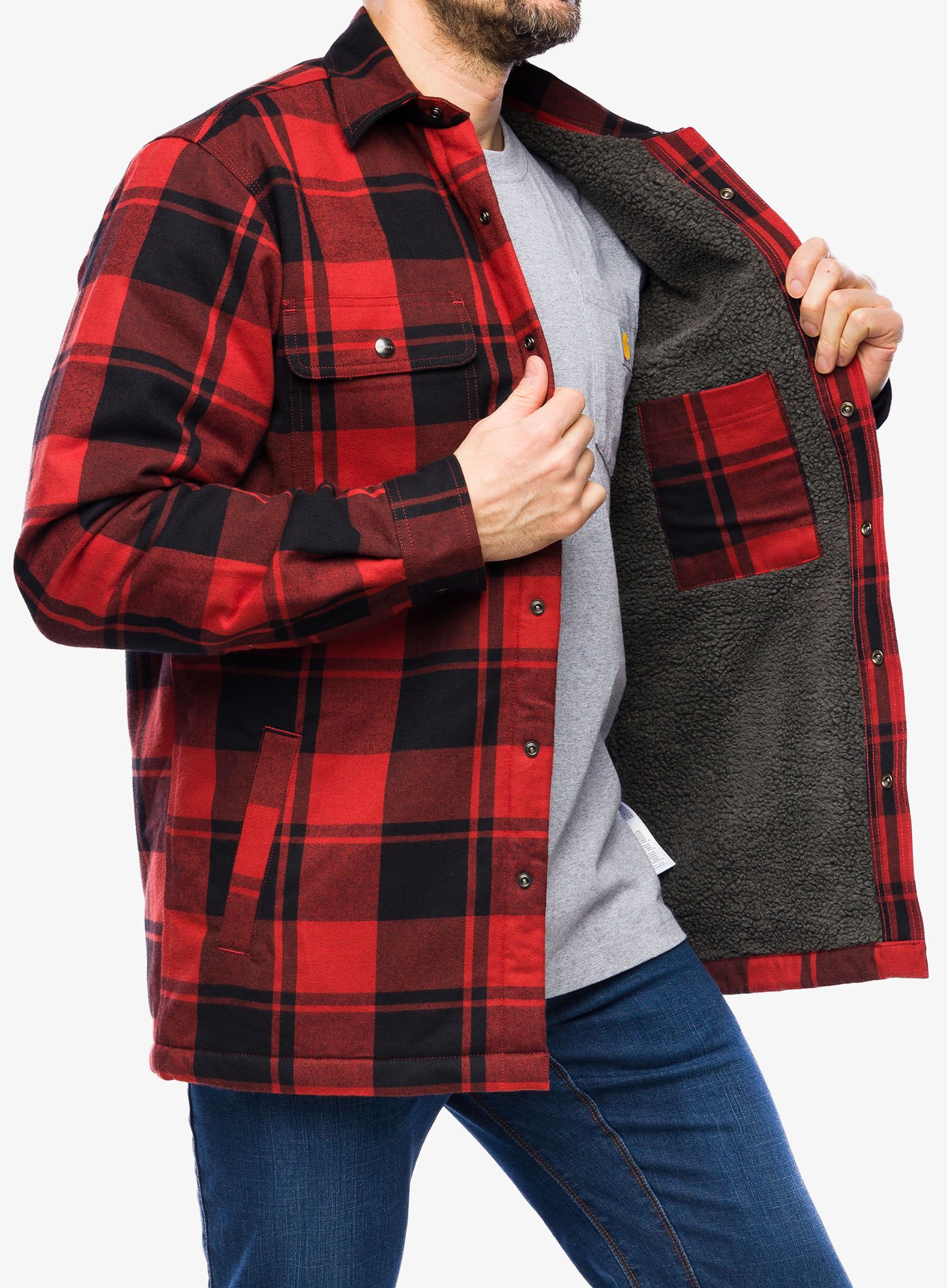 Pohodniška srajca Carhartt Flannel Sherpa-Lined Shirt Jac - red ochre