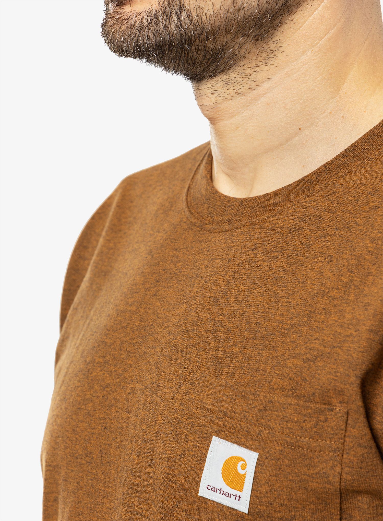Bombažna majica moška Carhartt K87 Pocket S/S T-Shirt - oiled walnut heather