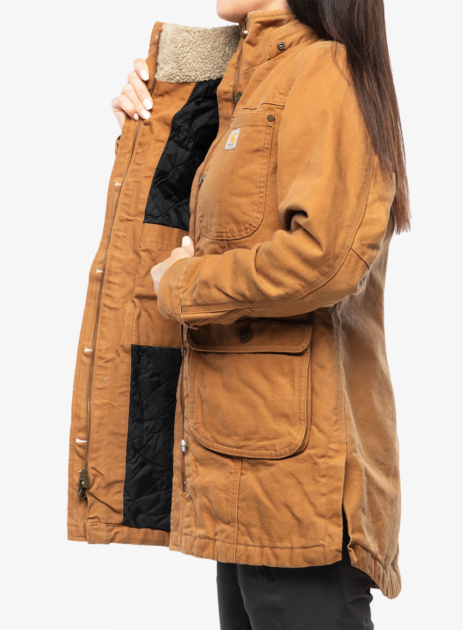 Ženski plašč Carhartt Loose Fit Weathered Duck Coat - carhartt brown