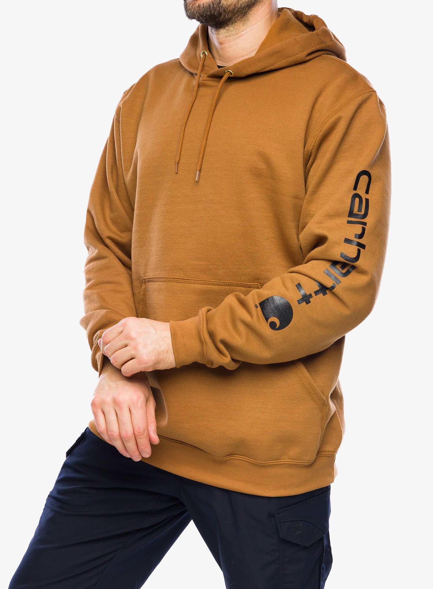 Jopica Carhartt Sleeve Logo Hooded Sweatshirt - carhartt brown