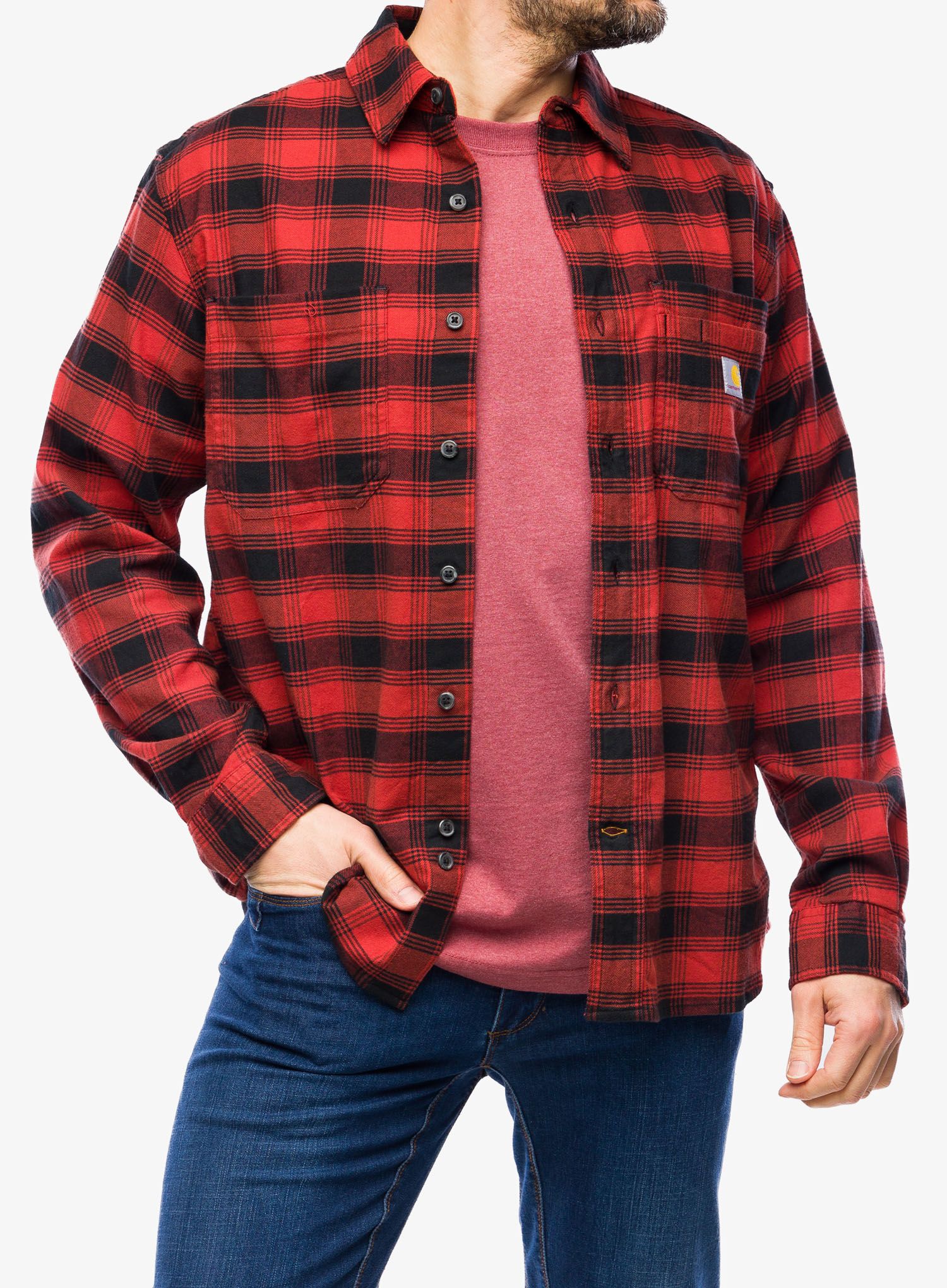Pohodniška srajca Cartartt Flannel L/S Plaid Shirt - red ochre