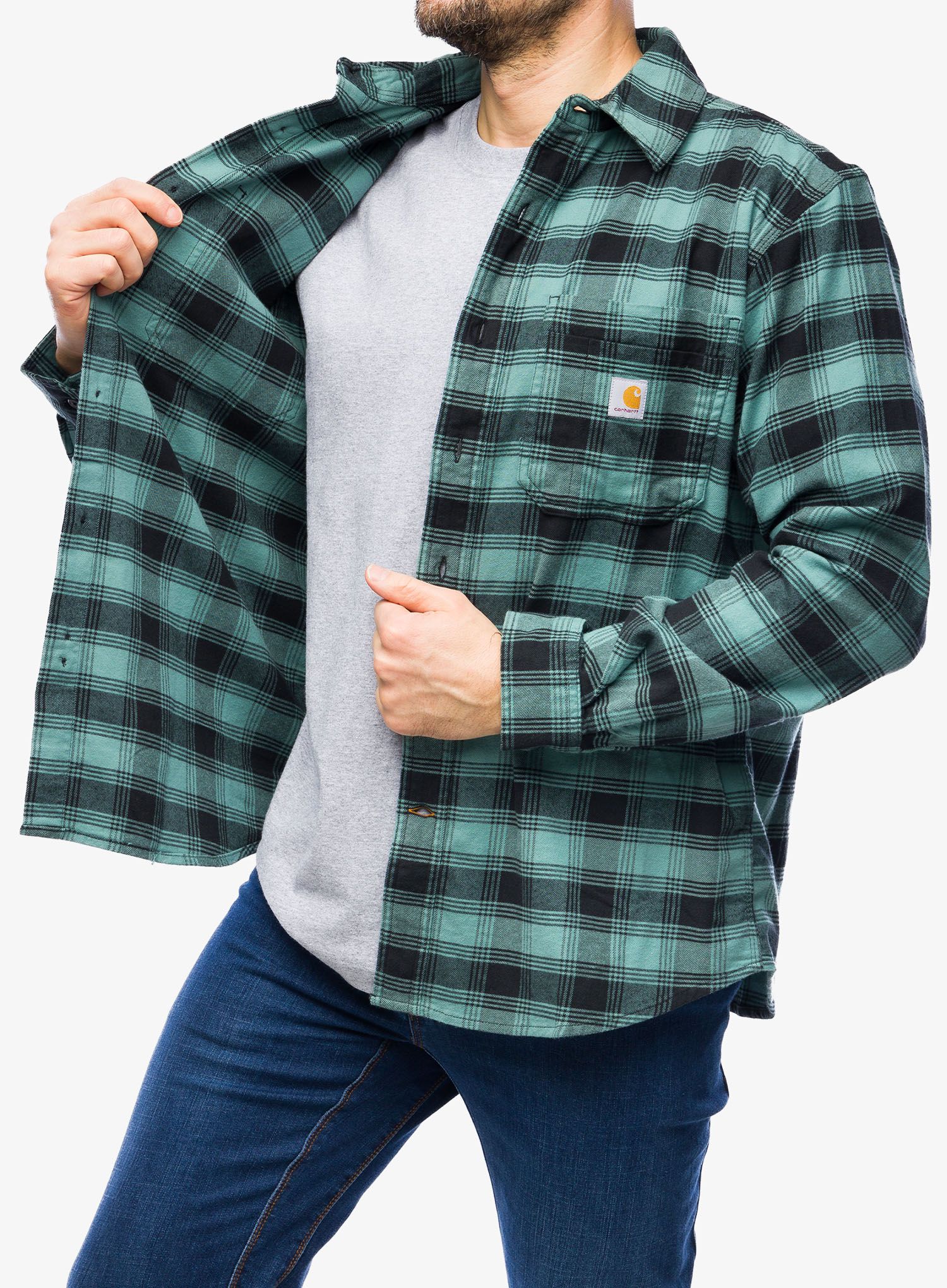 Pohodniška srajca Cartartt Flannel L/S Plaid Shirt - sea pine