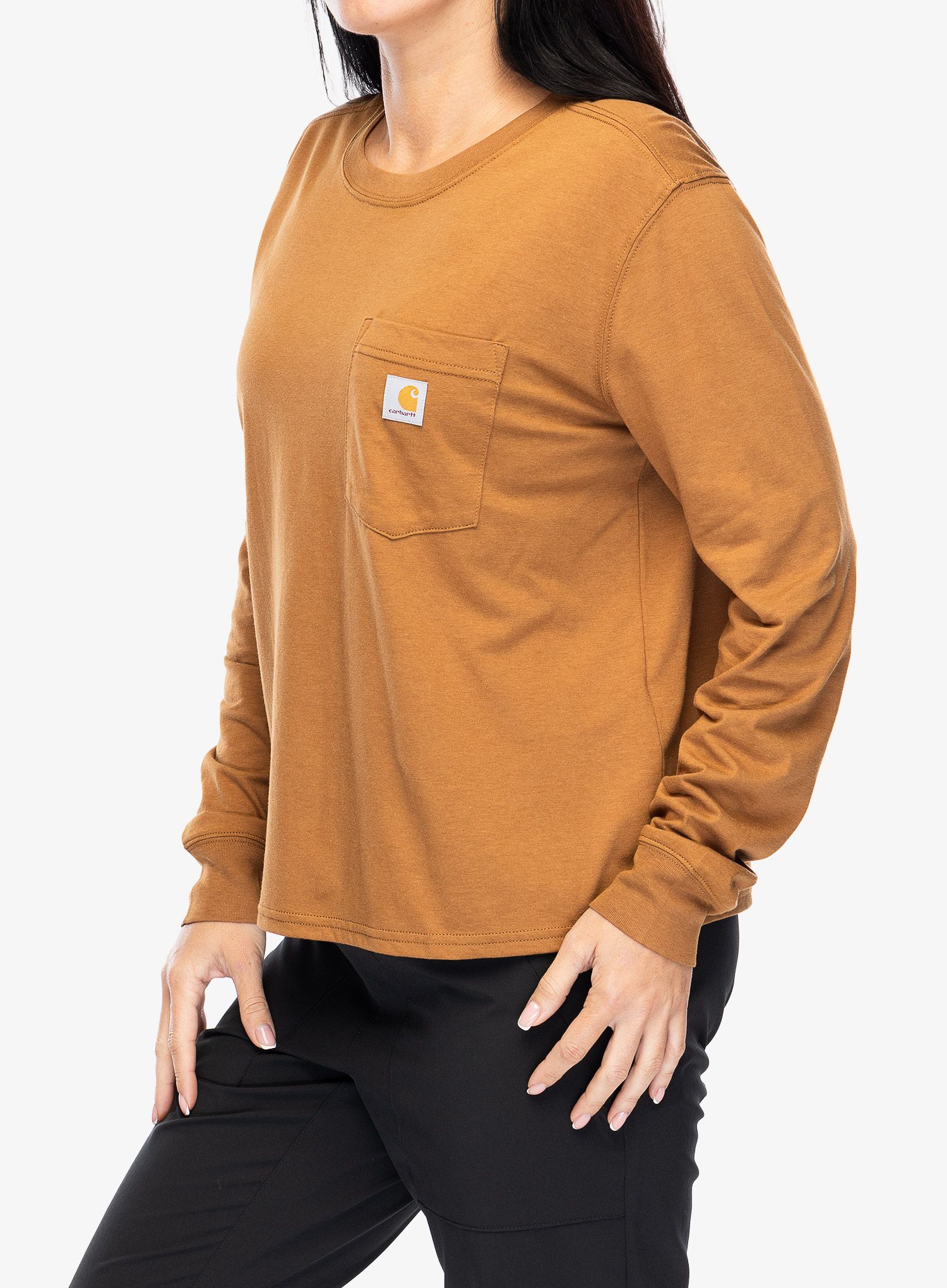 Ženska majica z dolgimi rokavi Cartartt Lightweight L/S Pocket T-Shirt - carhartt brown