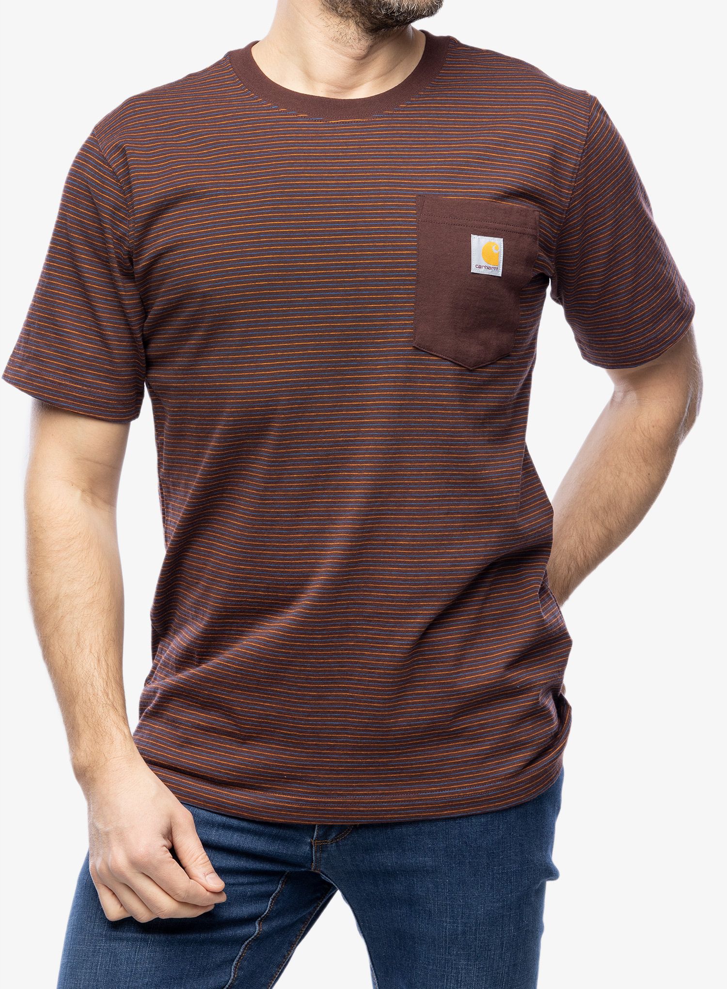 Bombažna majica moška Cartartt Relaxed S/S Pocket Stripe T-Shirt - port stripe