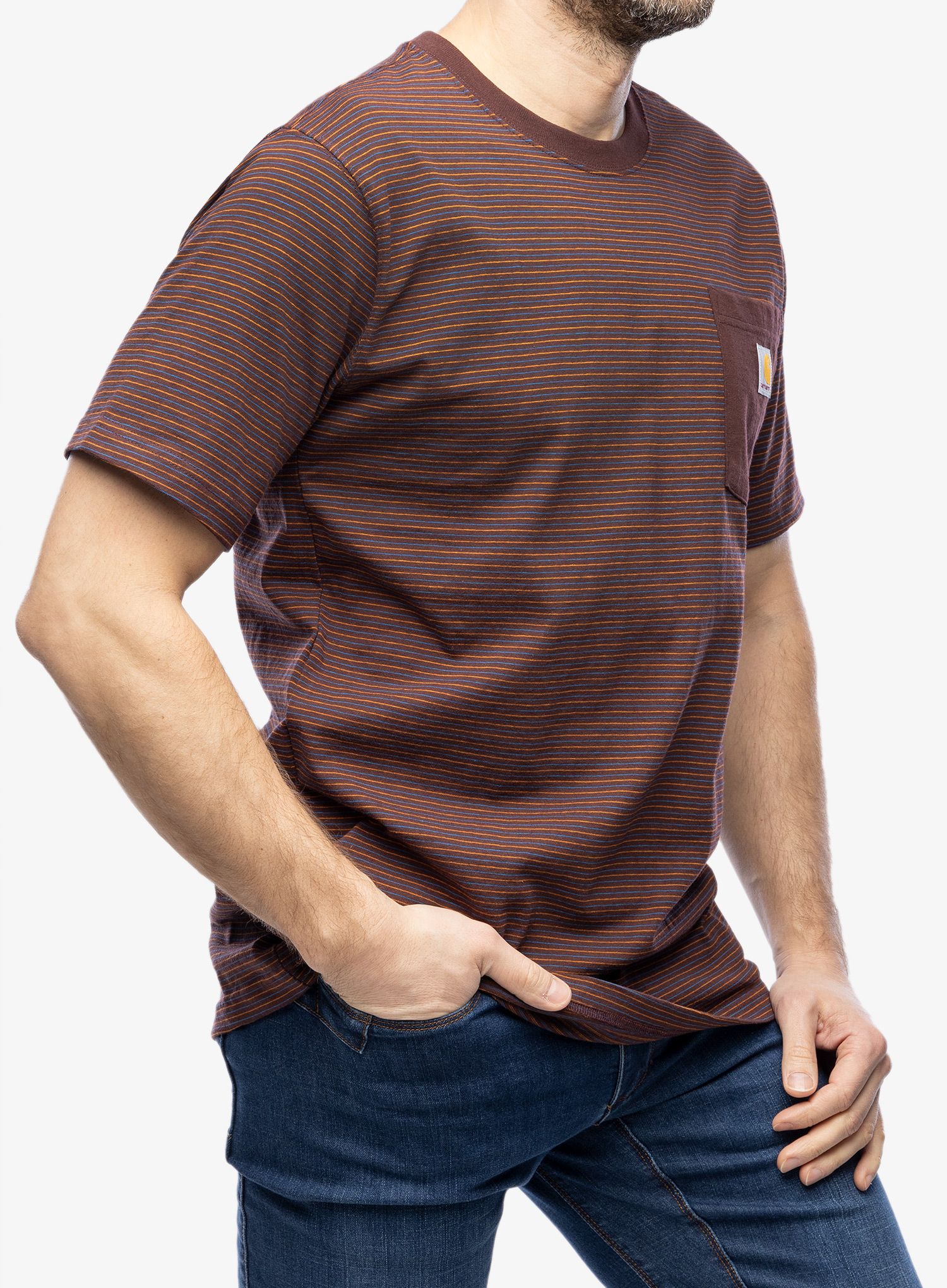 Bombažna majica moška Cartartt Relaxed S/S Pocket Stripe T-Shirt - port stripe