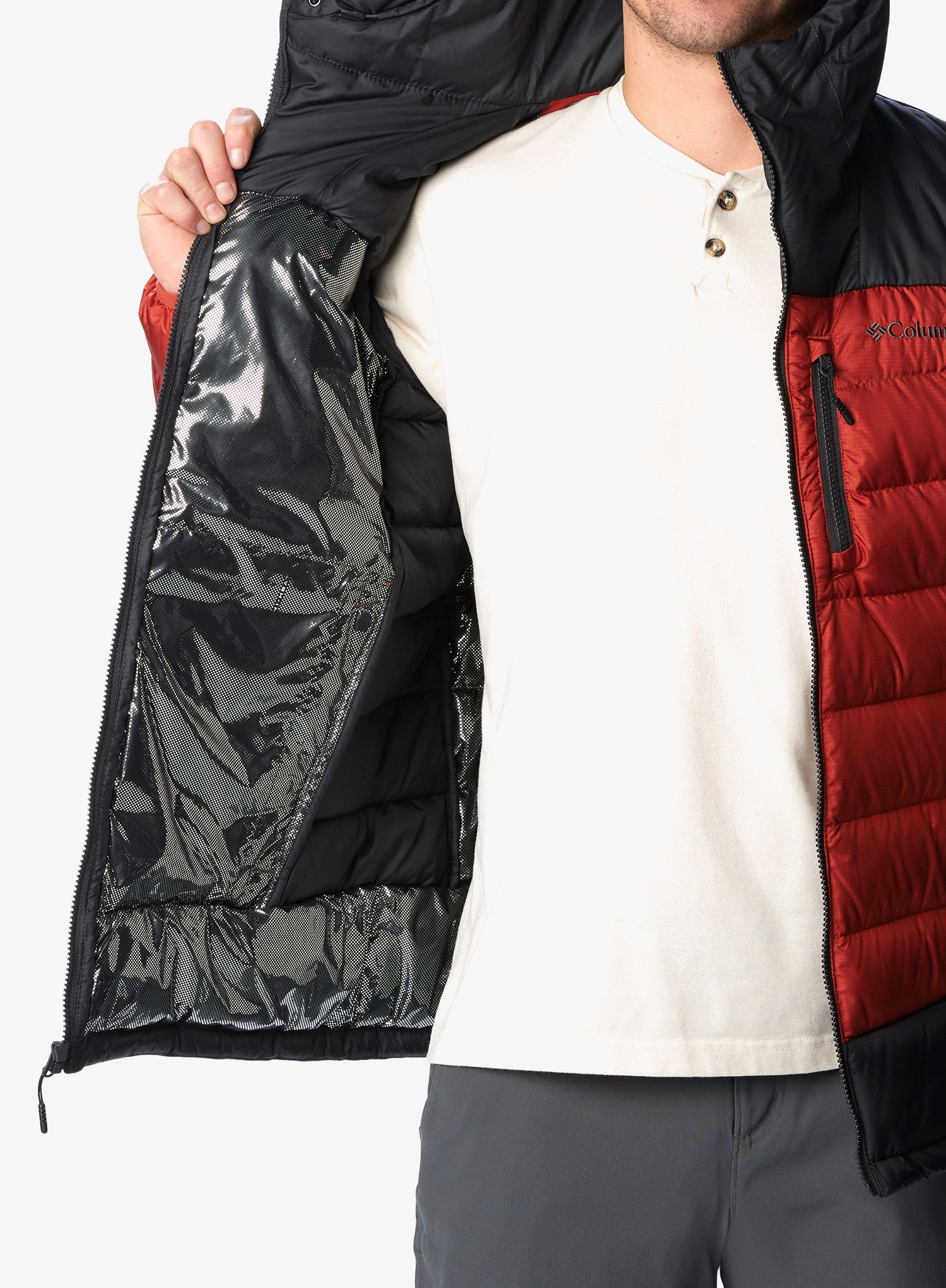 Moška puhovka Columbia Autumn Park Down Hooded Jacket - warp red/shark