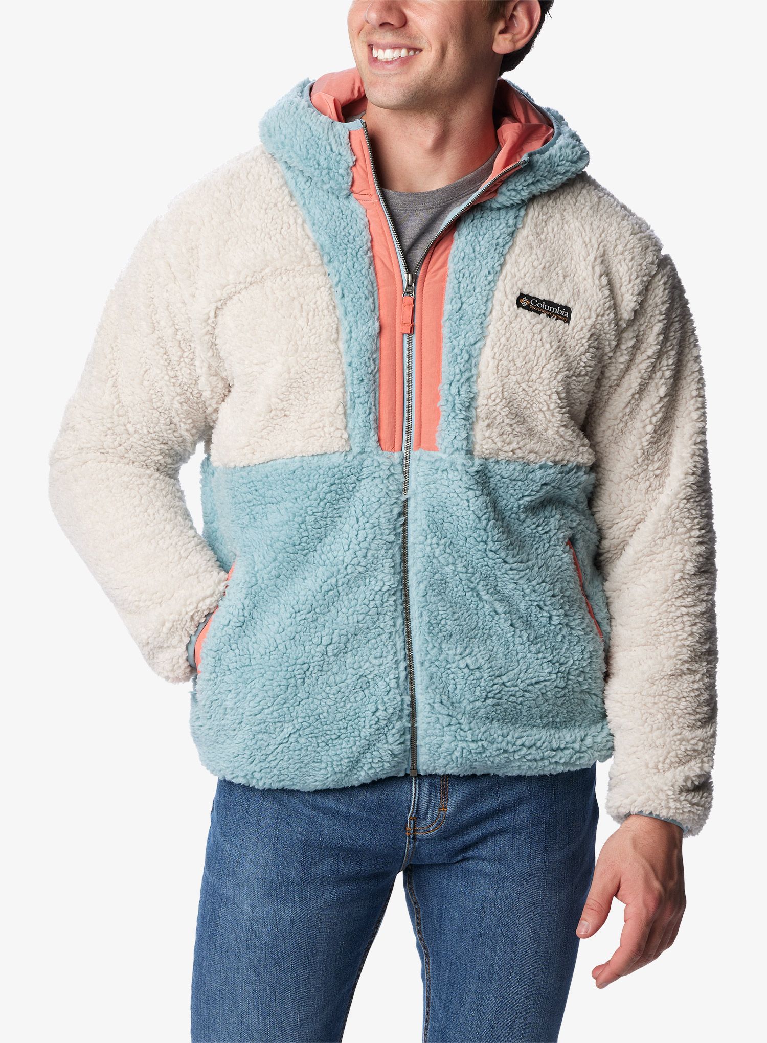 Flis Columbia Backbowl Sherpa Hoodie - dark stone/stone blue/peach