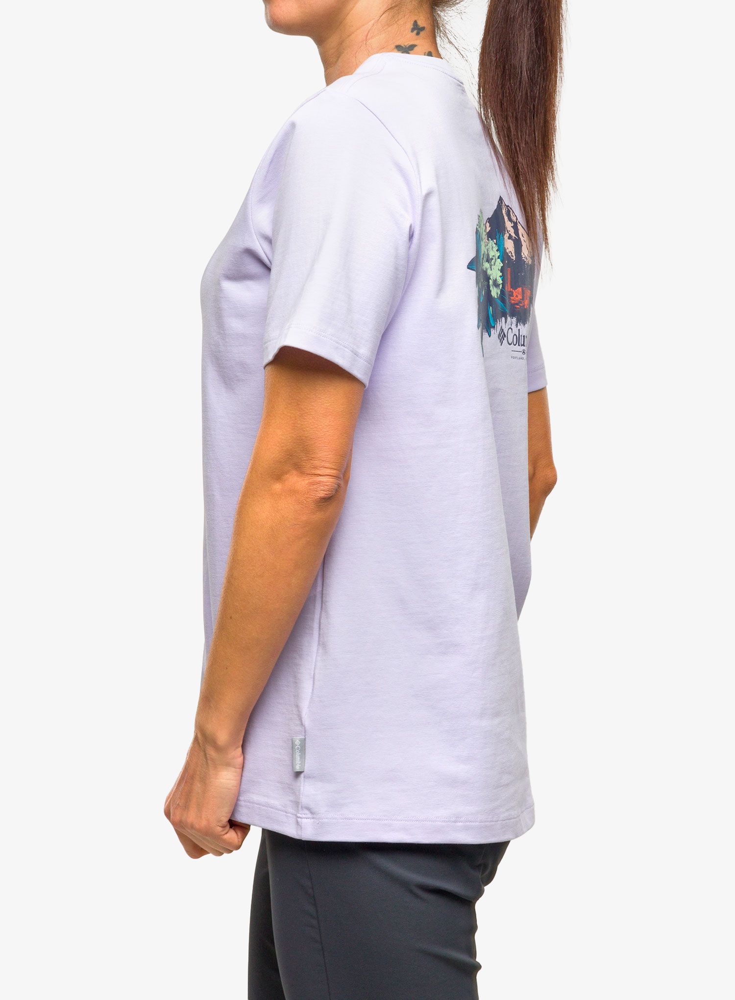 Ženska bombažna majica Columbia Boundless Beauty SS Tee - purple tint/rhodies PDX graph