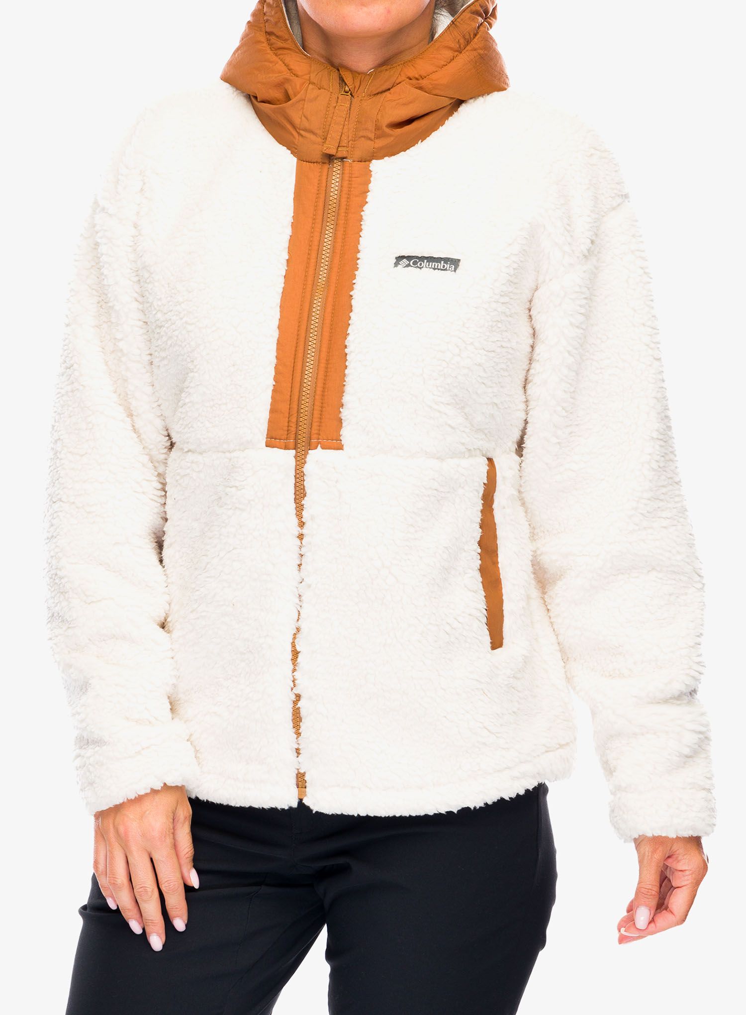 Ženski flis Columbia Boundless Discovery Hooded Sherpa - chalk/camel brown