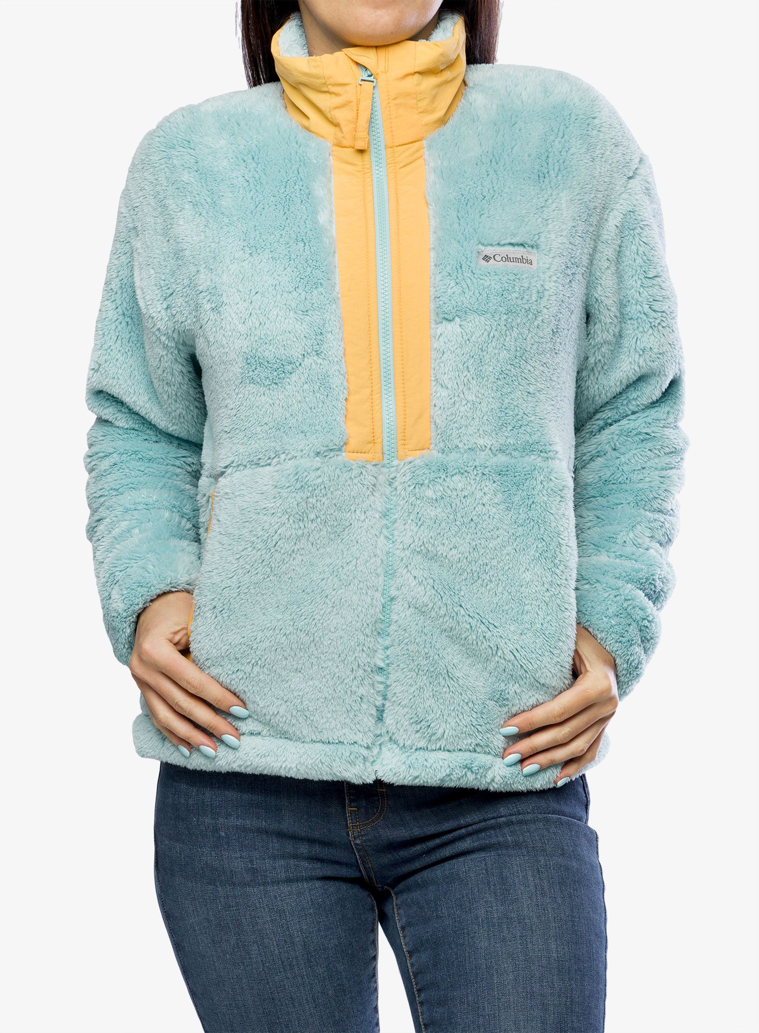 Ženski flis Columbia Boundless Discovery Sherpa Full Zip - aqua haze/sunset peach
