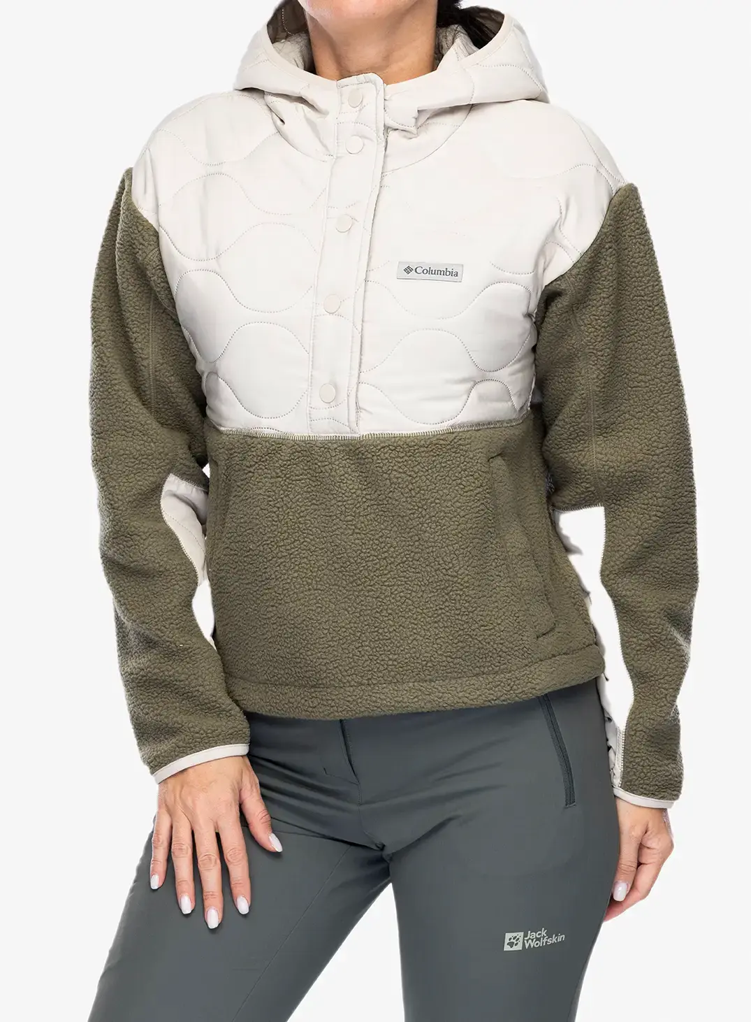 Ženska jopa s kapuco Columbia Cloud Point Hooded Fleece - dark stone/stone green
