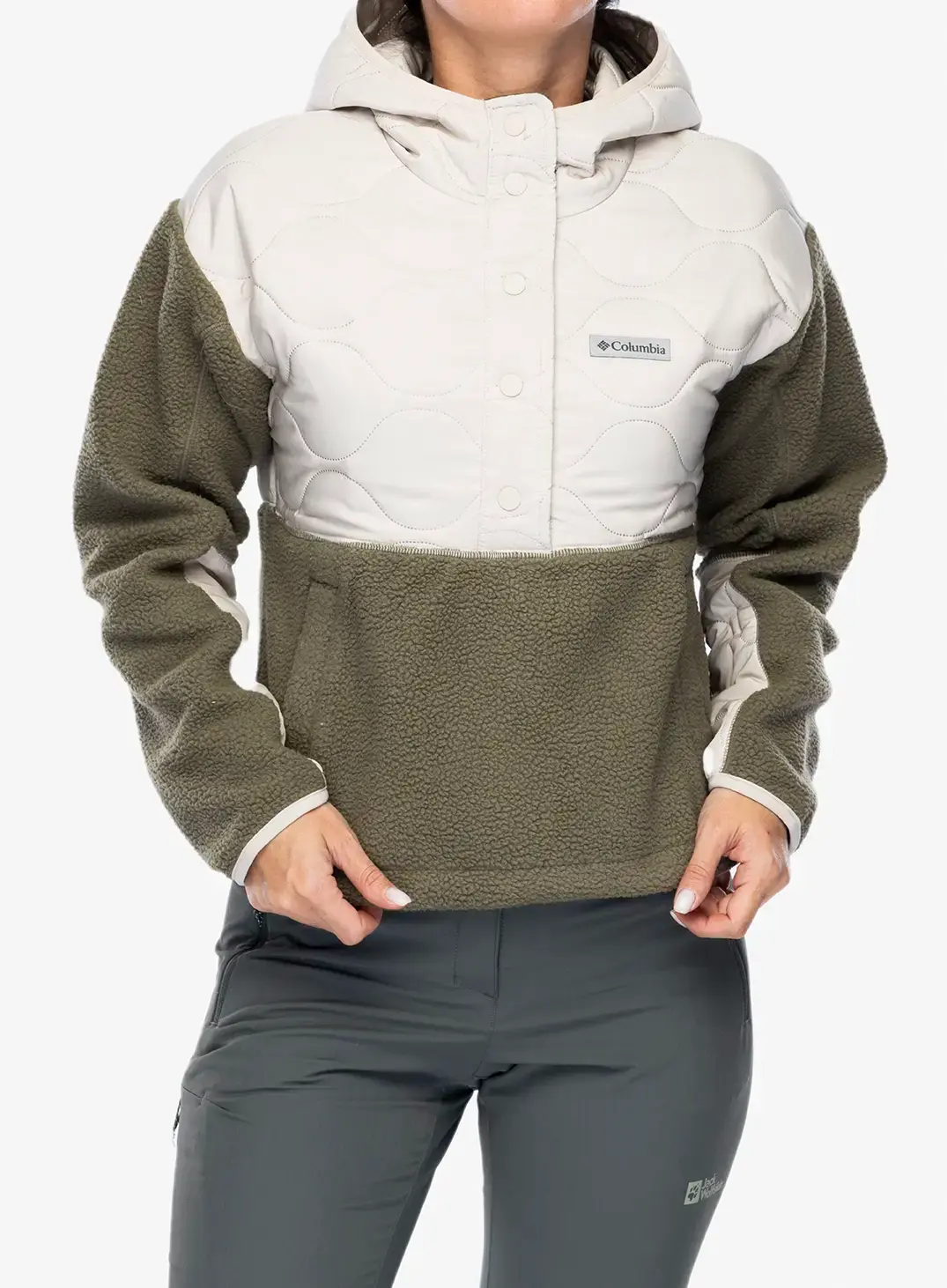Ženska jopa s kapuco Columbia Cloud Point Hooded Fleece - dark stone/stone green